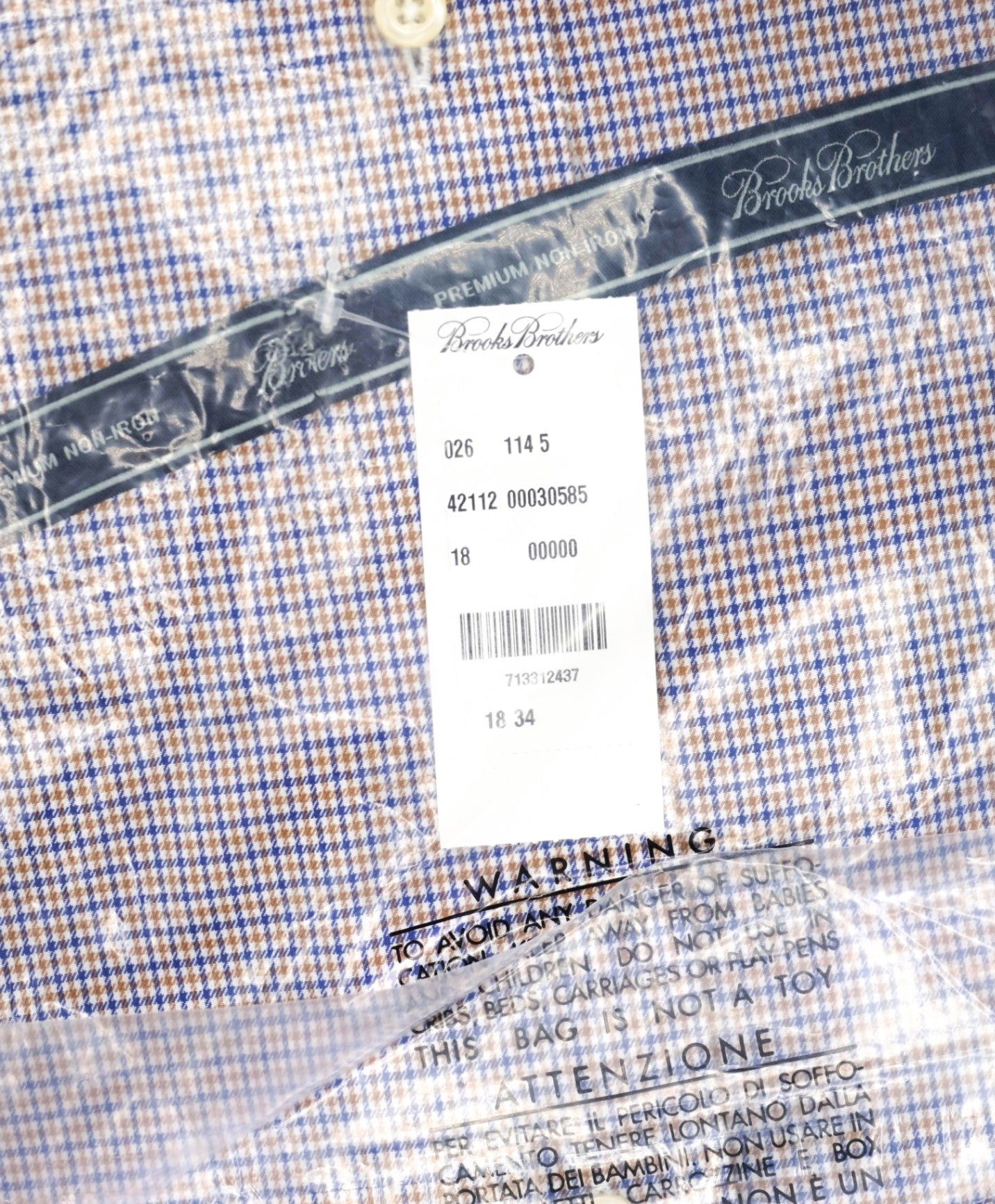 $128 BROOKS BROTHERS - Blue/Brown Check PREMIUM NON-IRON REGENT Shirt - 18 - 34