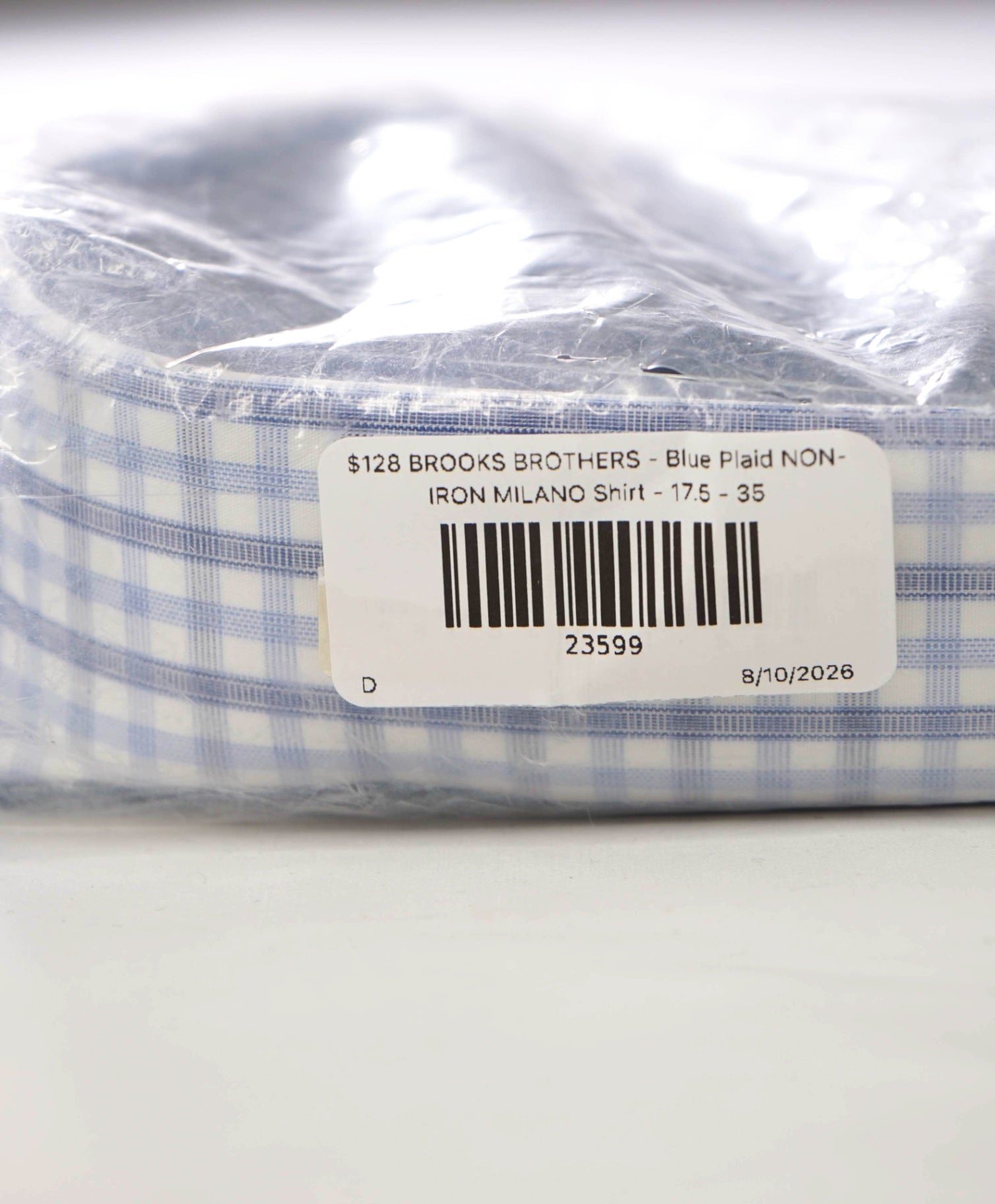 $128 BROOKS BROTHERS - Blue Plaid NON-IRON MILANO Shirt - 17.5 - 35