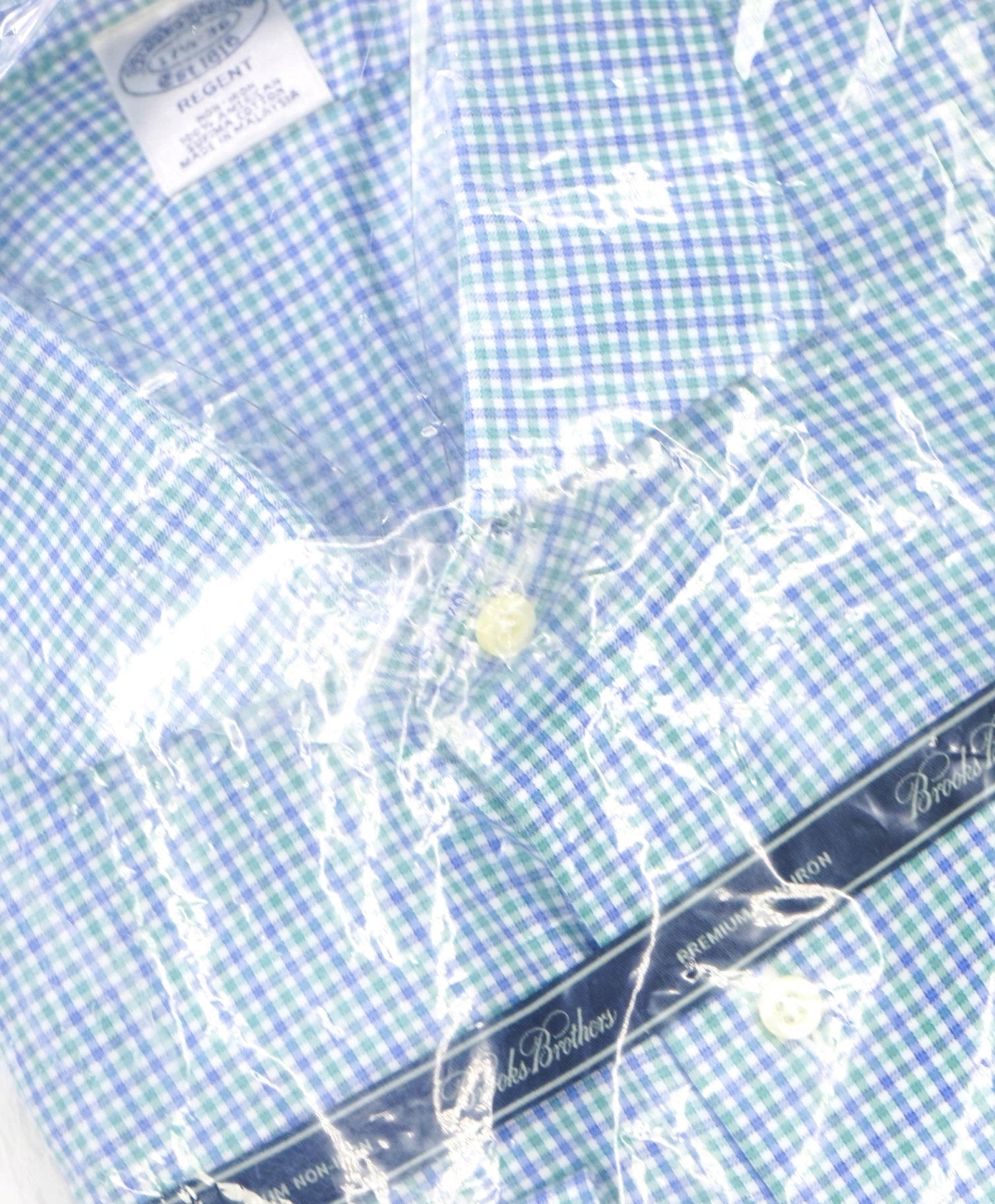 $128 BROOKS BROTHERS - Blue/Green Plaid PREMIUM NON-IRON REGENT Shirt - 17.5 - 36