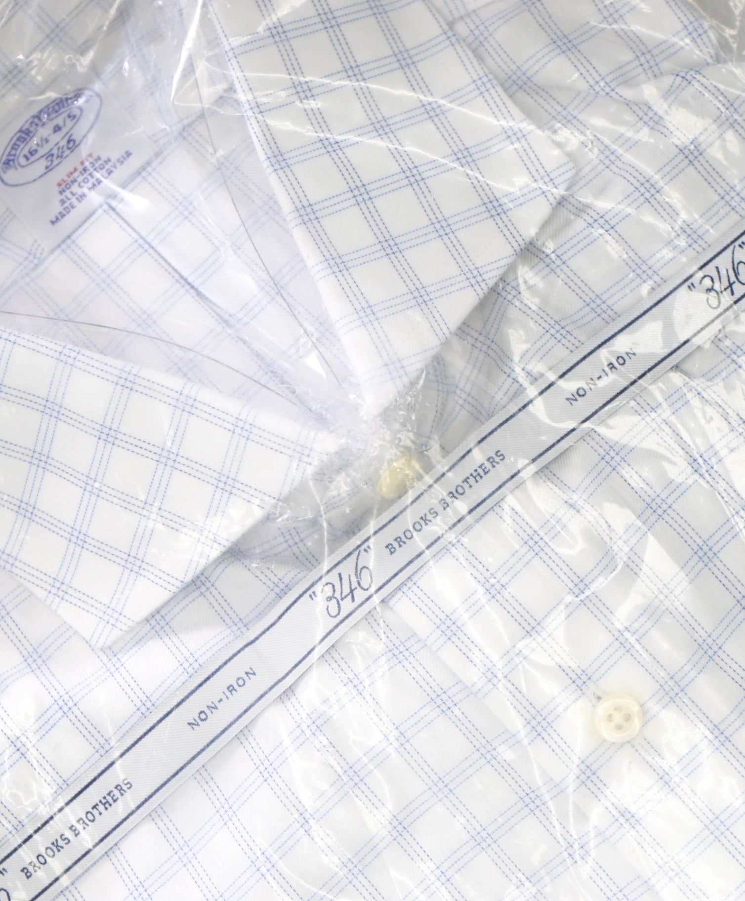$128 BROOKS BROTHERS - White/Blue Check NON-IRON "346" SLIM FIT Shirt - 16.5 - 34/35