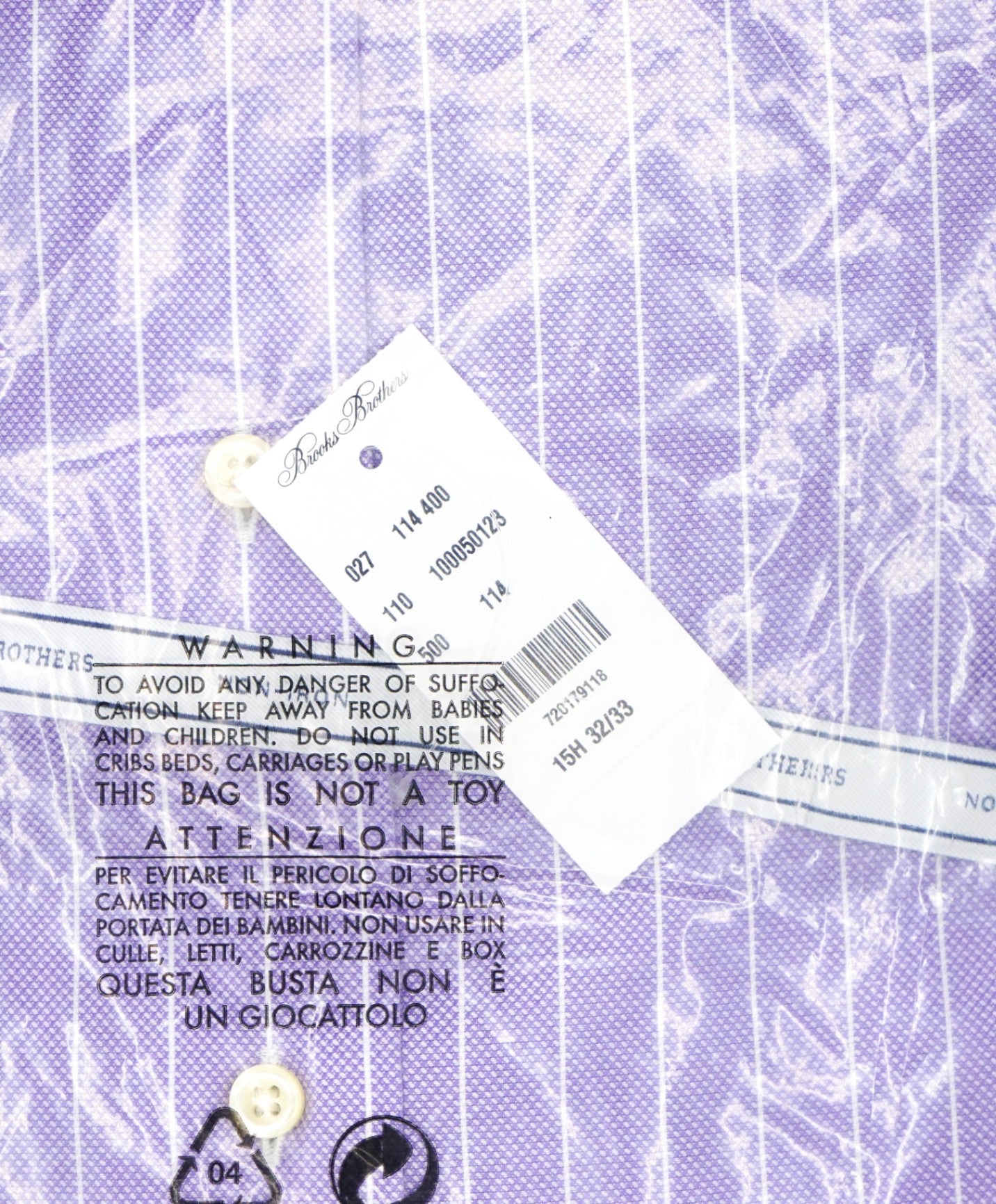 $128 BROOKS BROTHERS - Purple Stripe NON-IRON "346" EXTRA SLIM FIT Shirt - 15.5 - 32/33