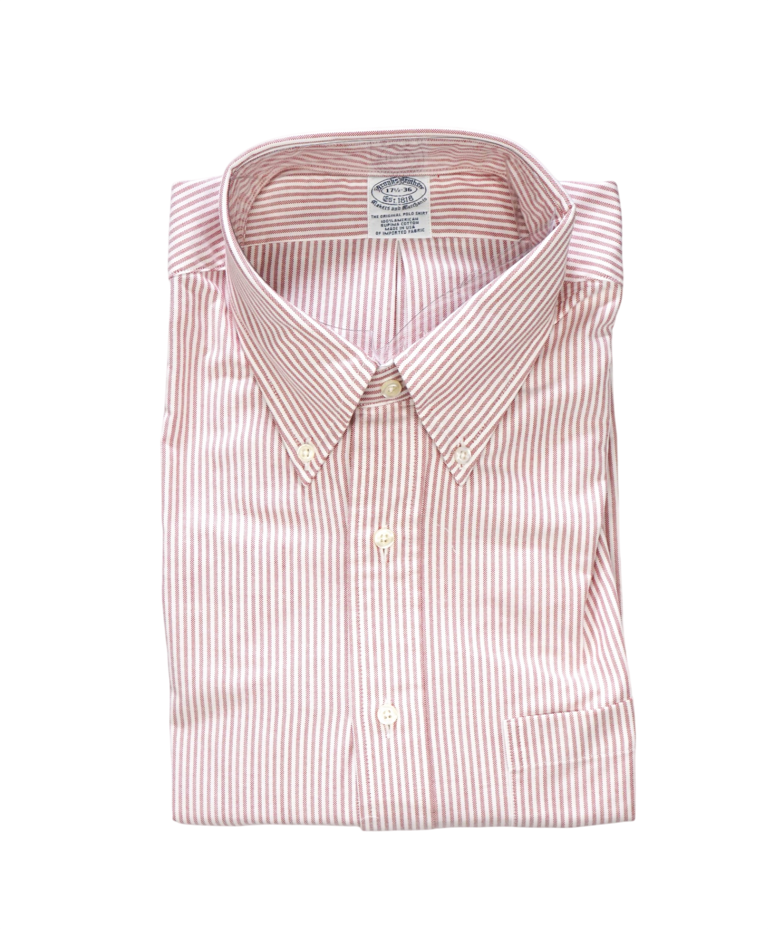 $198 BROOKS BROTHERS - Red Stripe MADE IN USA MAKERS AND MERCHANTS Shirt - 17.5 - 36