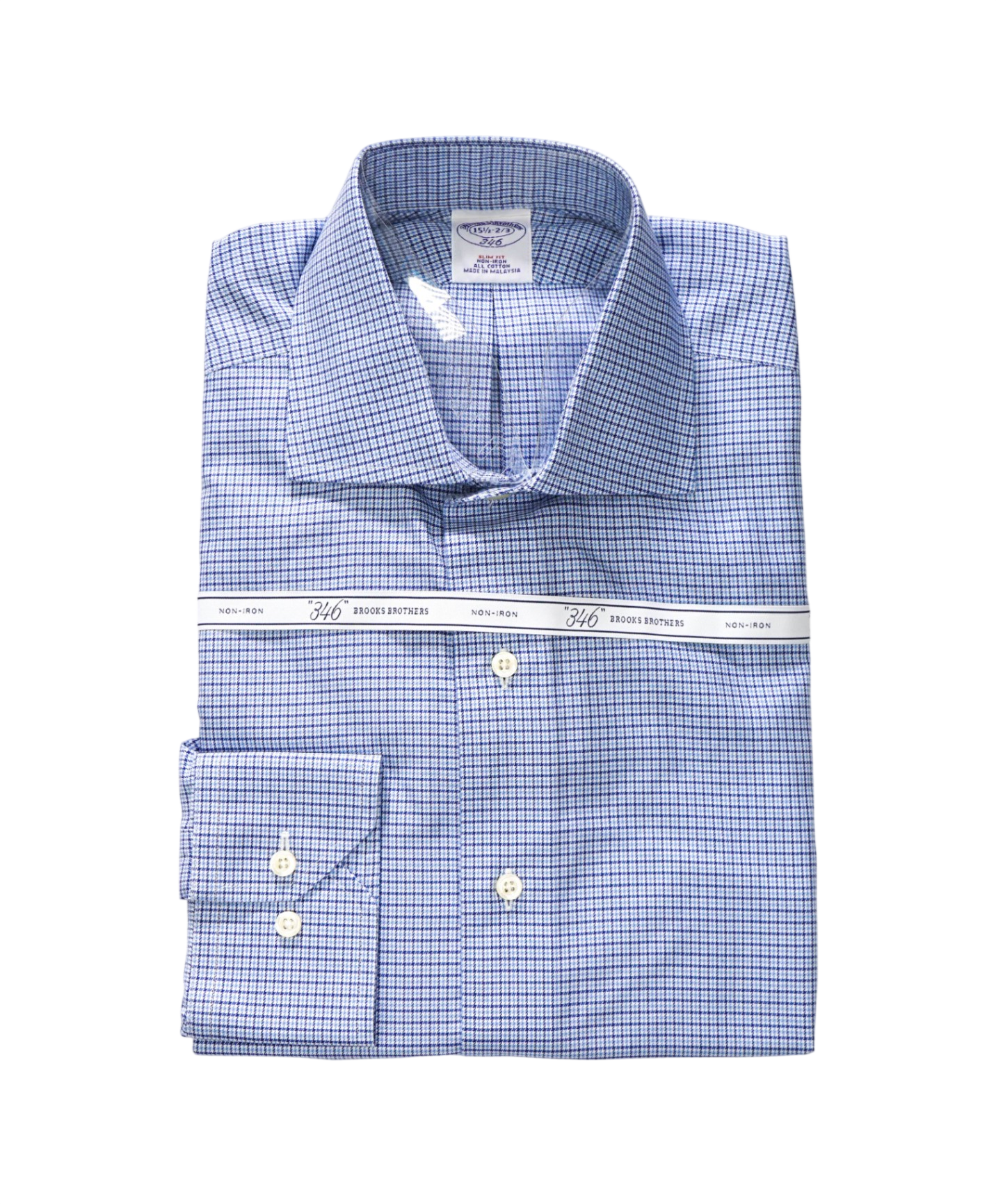 $128 BROOKS BROTHERS - Blue Micro Check NON-IRON "346" SLIM FIT Shirt - 15.5 - 32/33