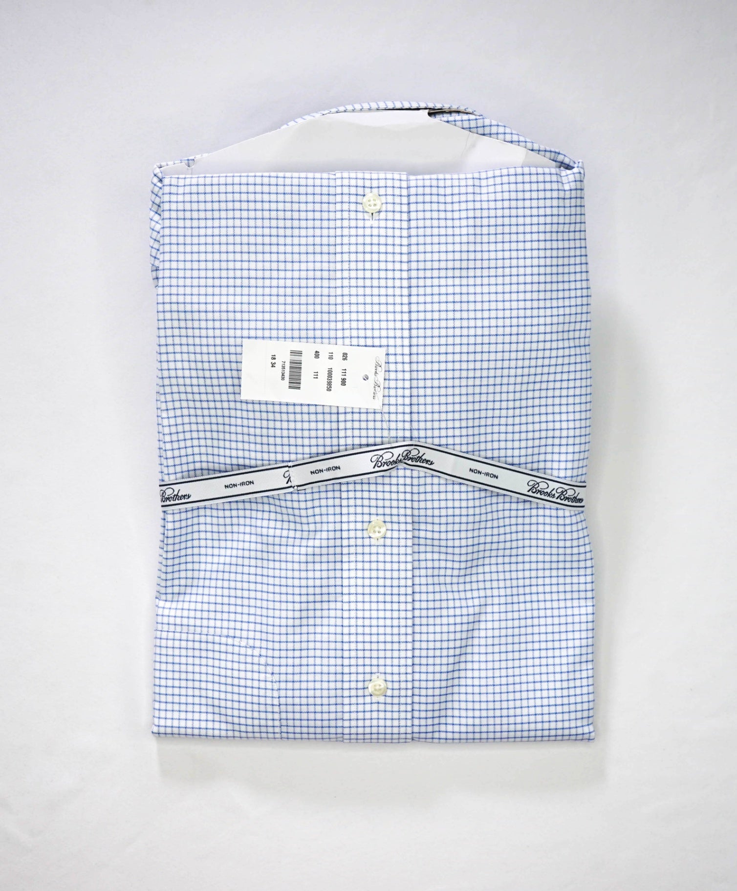 $128 BROOKS BROTHERS - Blue Plaid NON-IRON MILANO Shirt - 18 - 34