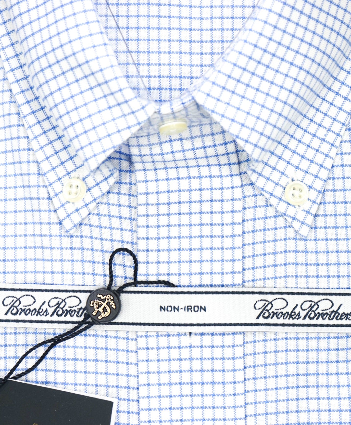 $128 BROOKS BROTHERS - Blue Plaid NON-IRON MILANO Shirt - 18 - 34