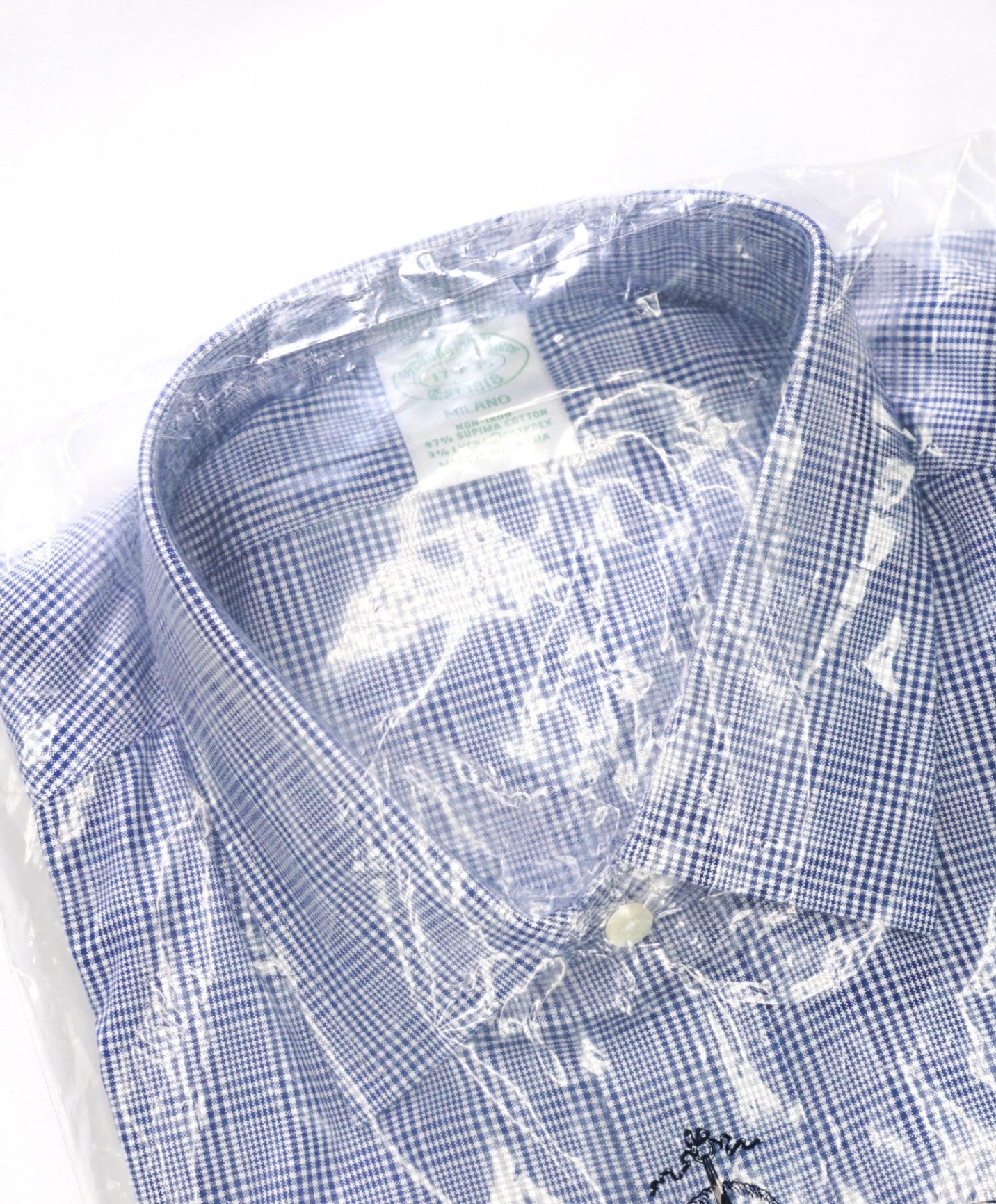$128 BROOKS BROTHERS - Blue Plaid NON-IRON MILANO Shirt - 17.5 - 35