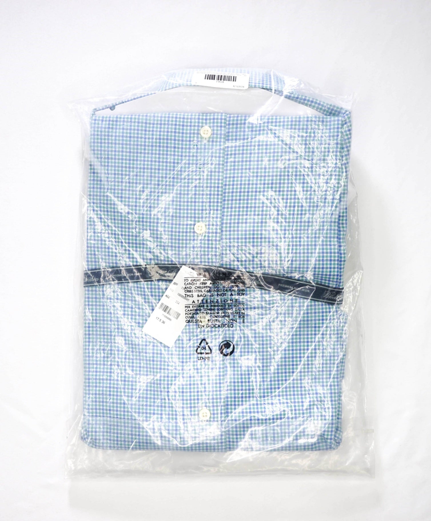 $128 BROOKS BROTHERS - Blue/Green Plaid PREMIUM NON-IRON REGENT Shirt - 17.5 - 36