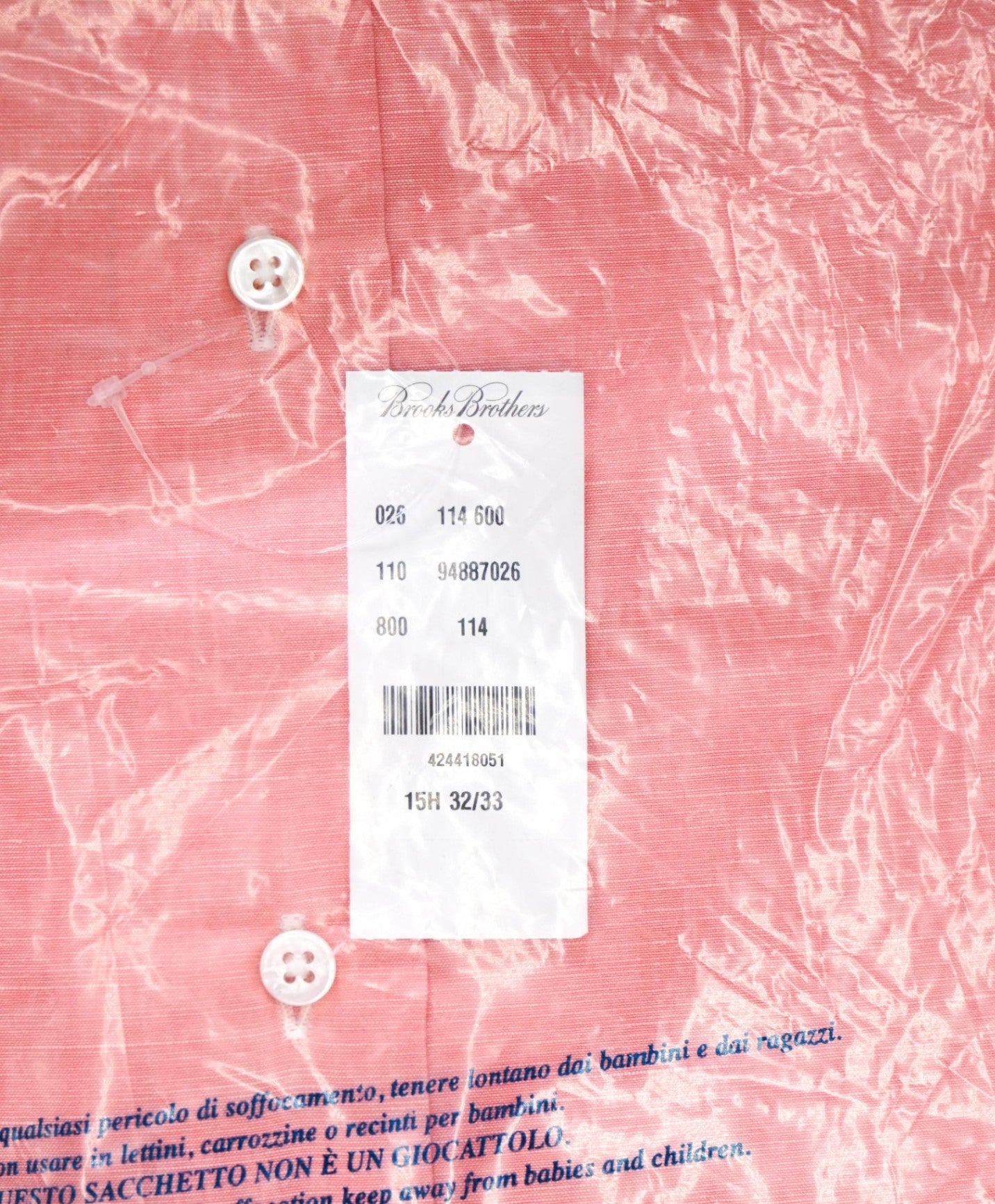 BROOKS BROTHERS - Pink MADE IN ITALY Shirt - 15.5 - 32/33