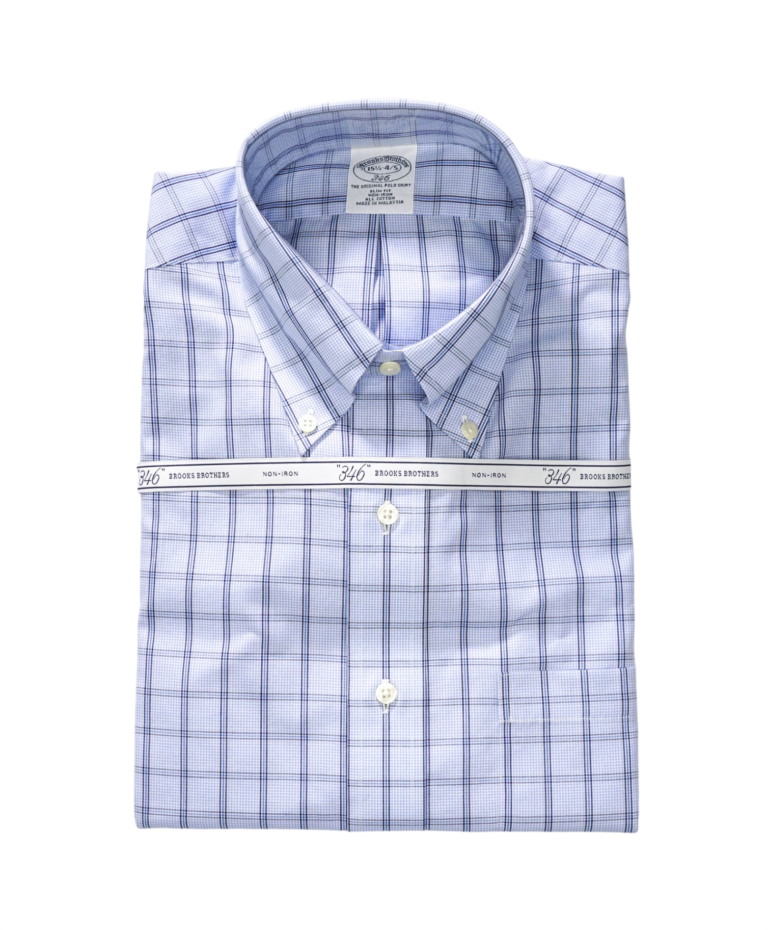 $128 BROOKS BROTHERS - Blue Check NON-IRON "346" SLIM FIT Shirt - 15.5 - 34/35