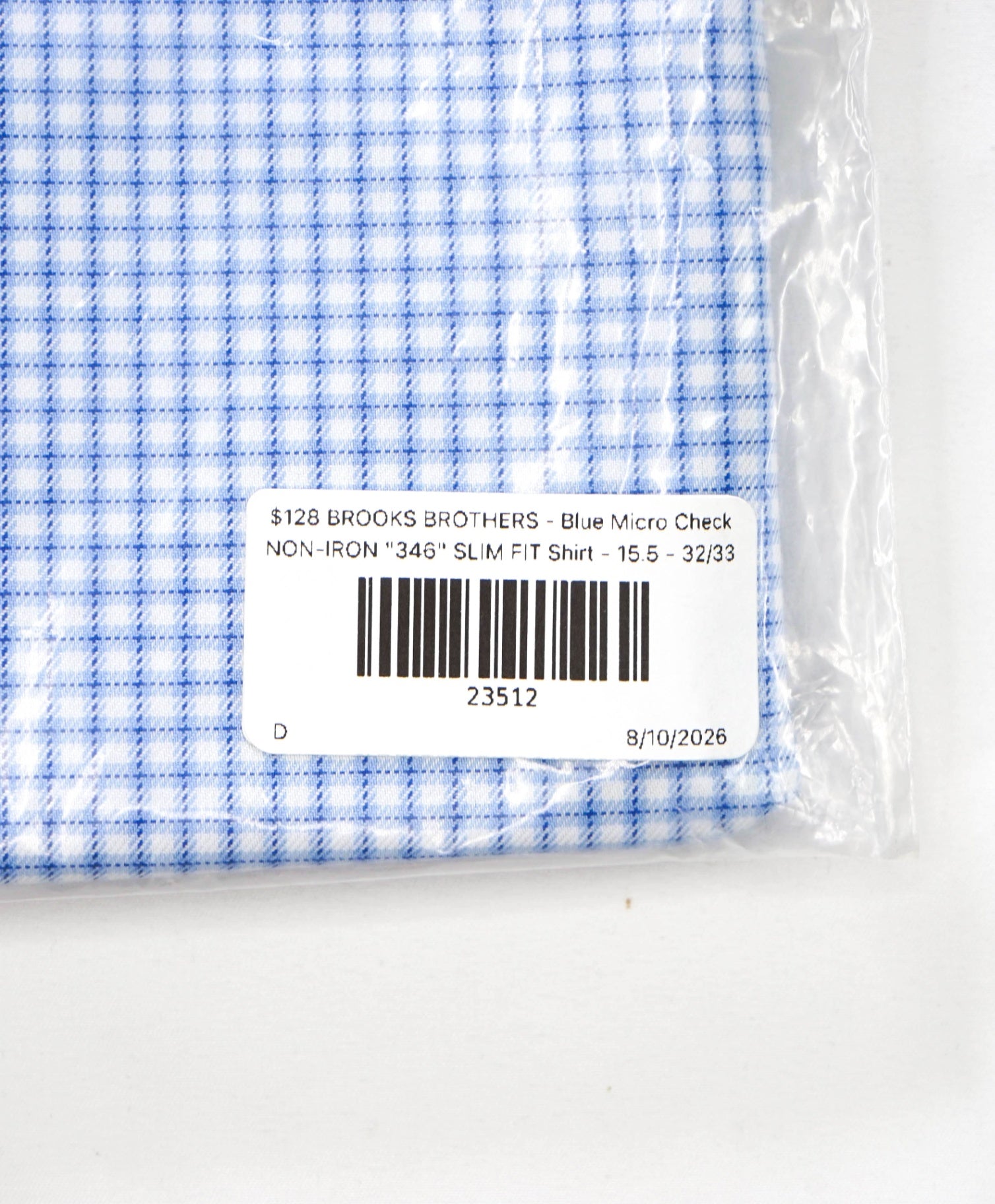 $128 BROOKS BROTHERS - Blue Micro Check NON-IRON "346" SLIM FIT Shirt - 15.5 - 32/33