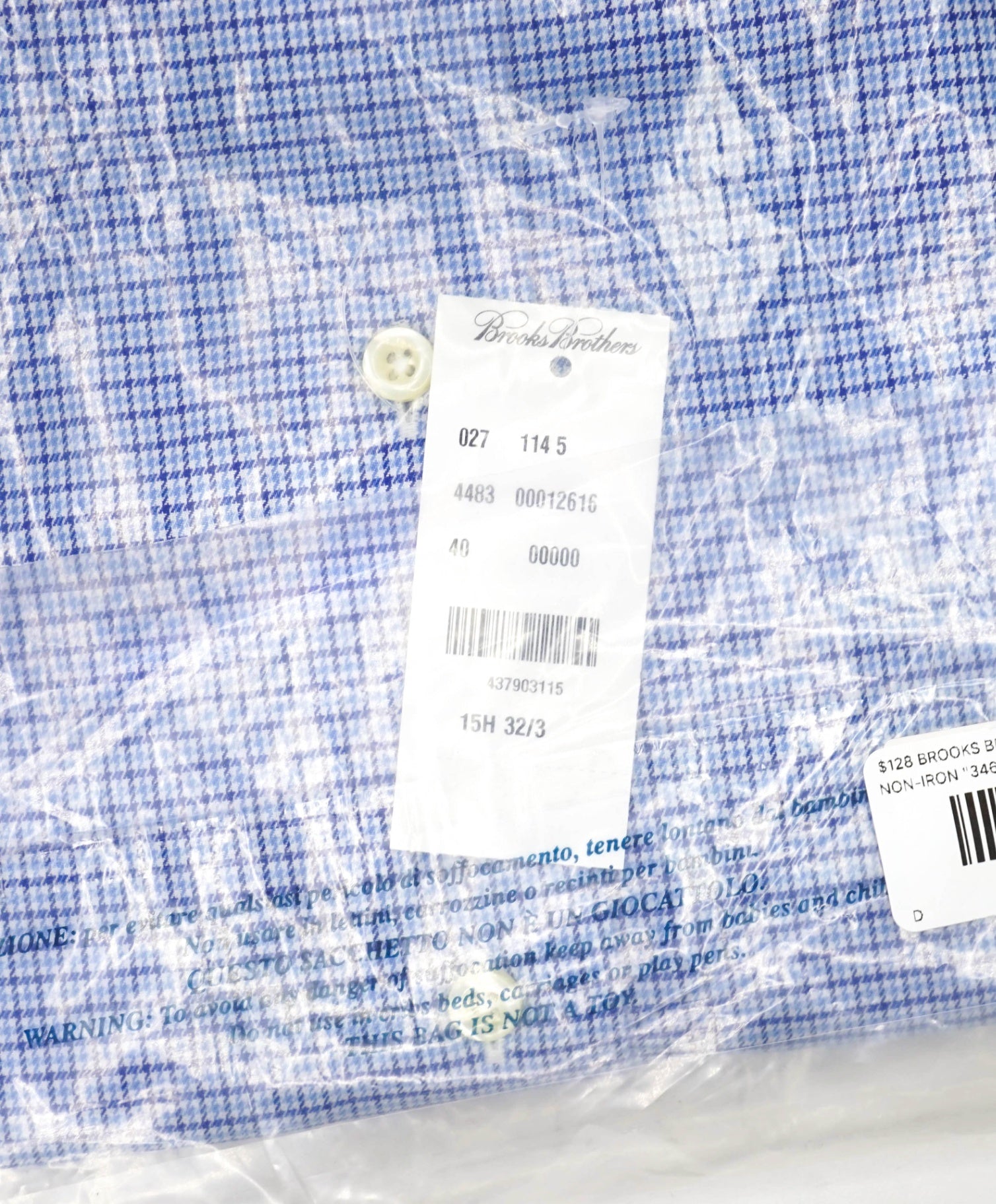 $128 BROOKS BROTHERS - Blue Micro Check NON-IRON "346" SLIM FIT Shirt - 15.5 - 32/33