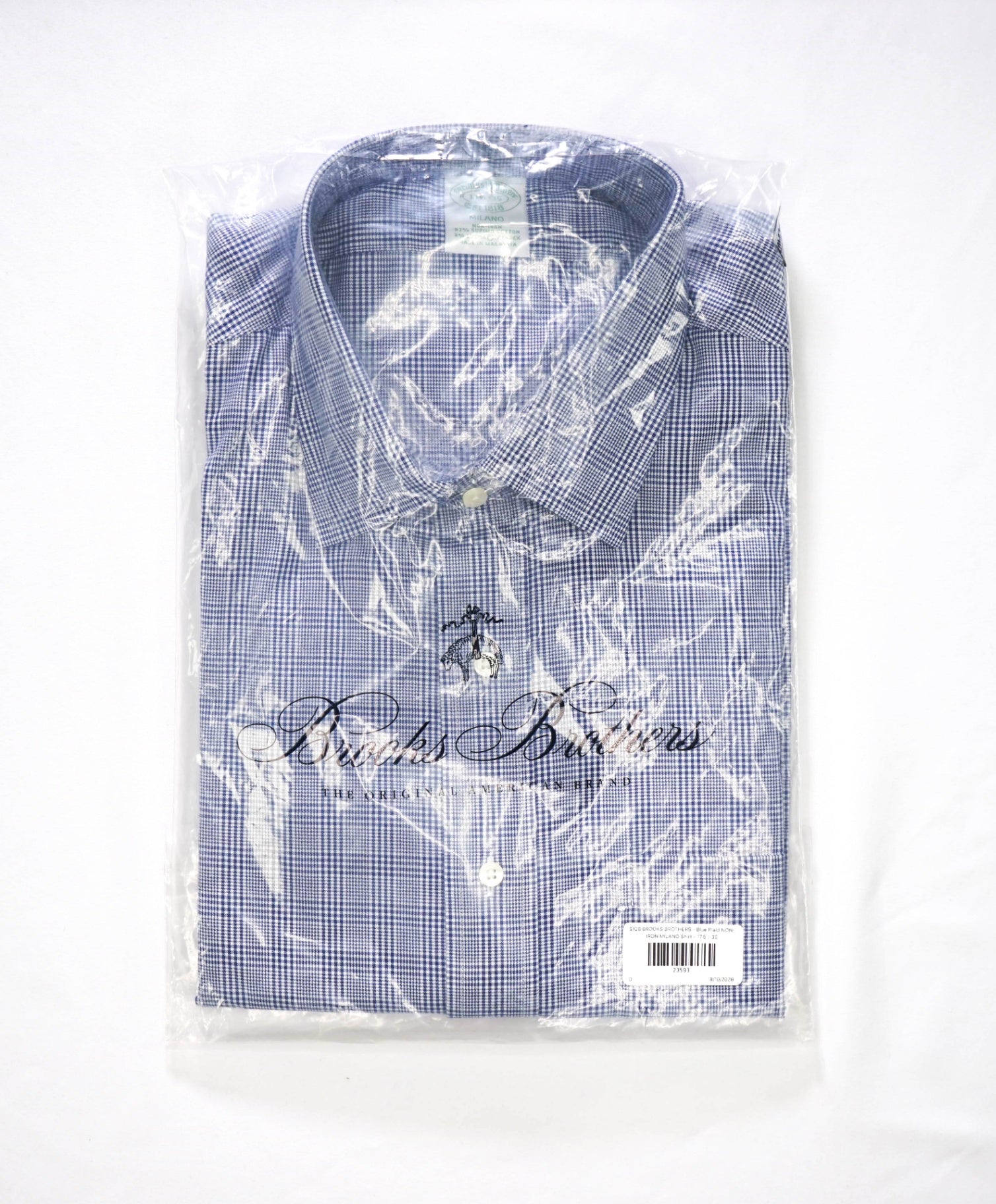 $128 BROOKS BROTHERS - Blue Plaid NON-IRON MILANO Shirt - 17.5 - 35