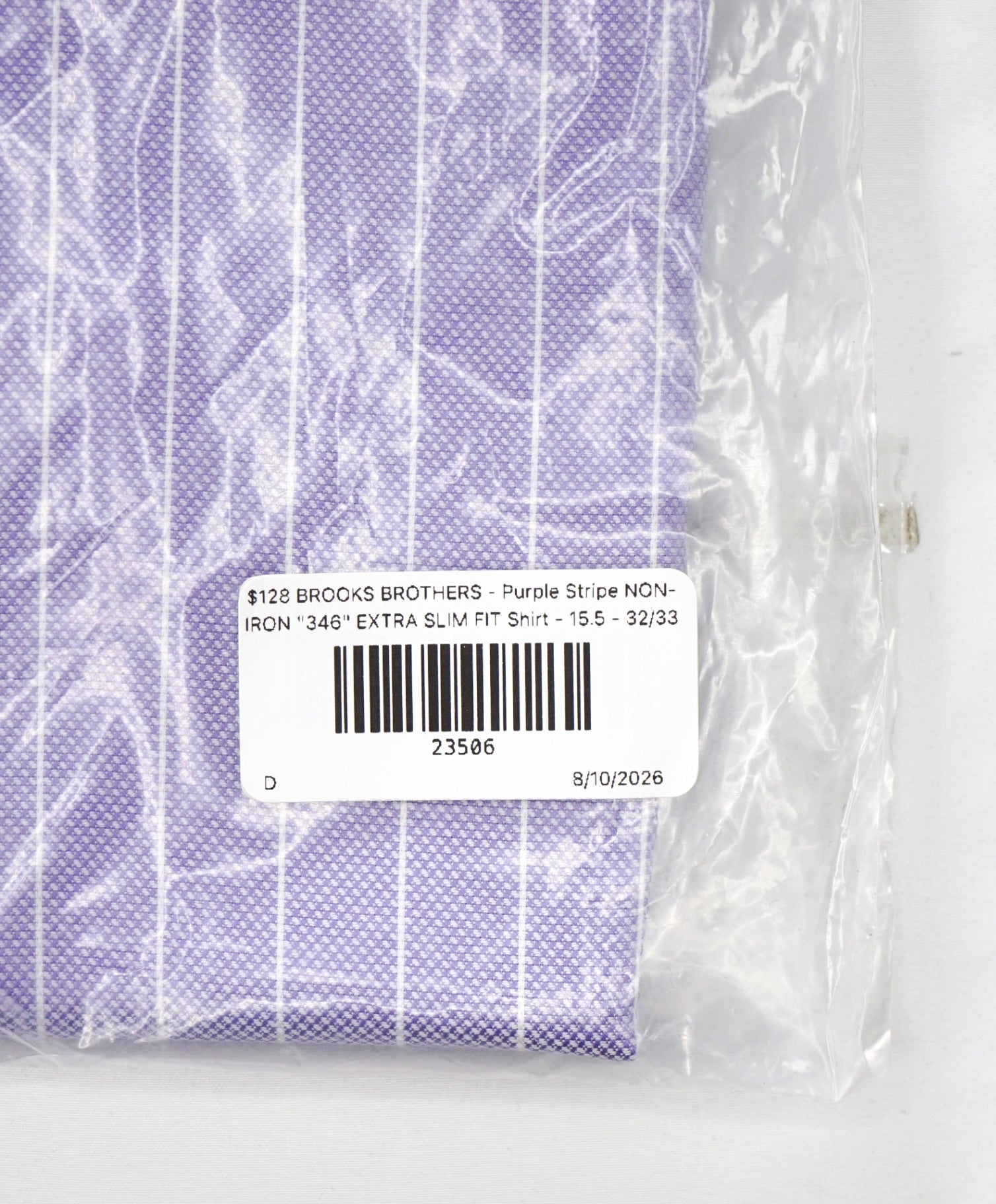 $128 BROOKS BROTHERS - Purple Stripe NON-IRON "346" EXTRA SLIM FIT Shirt - 15.5 - 32/33