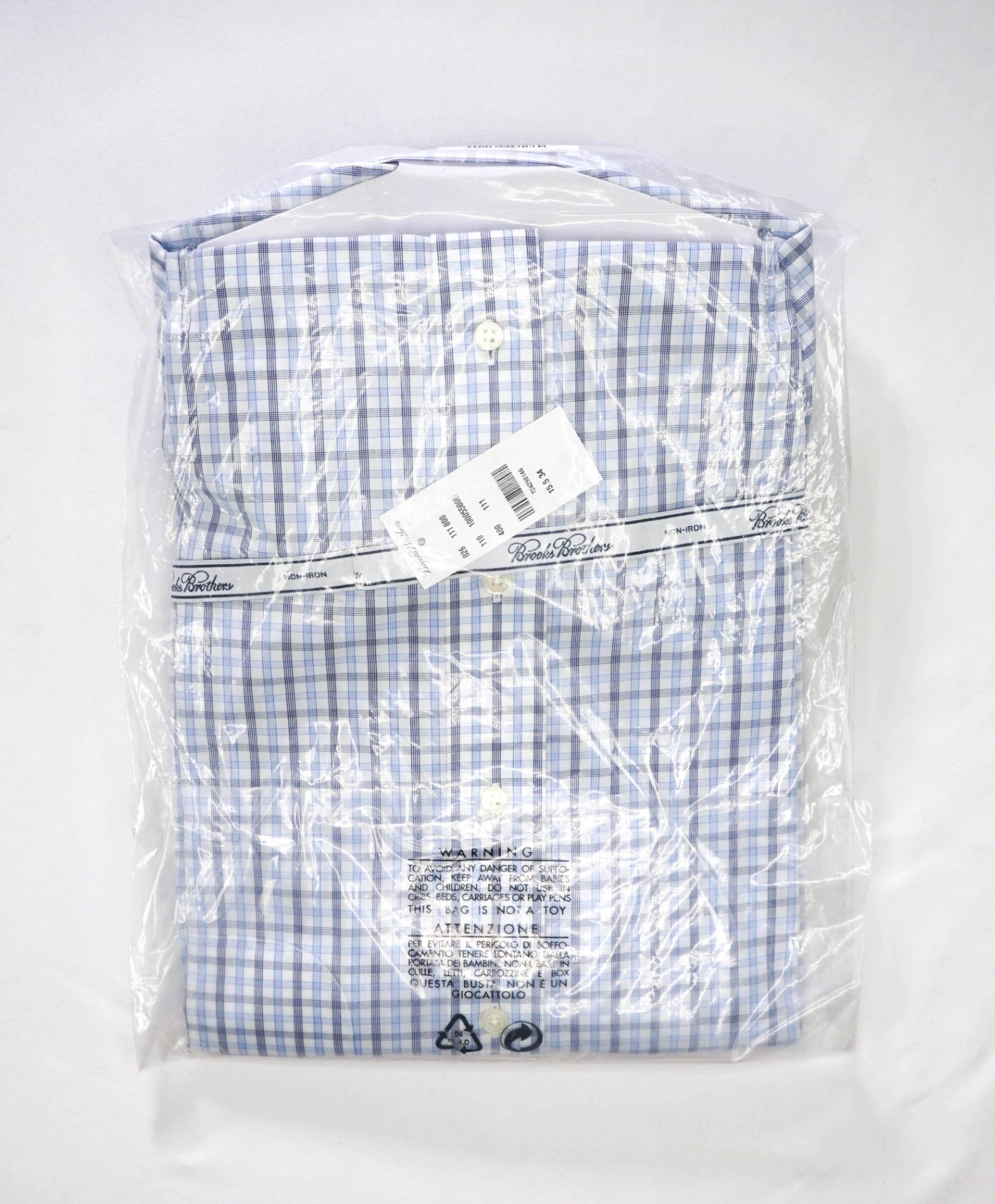 $128 BROOKS BROTHERS - Blue Plaid NON-IRON MILANO Shirt - 15.5 - 34