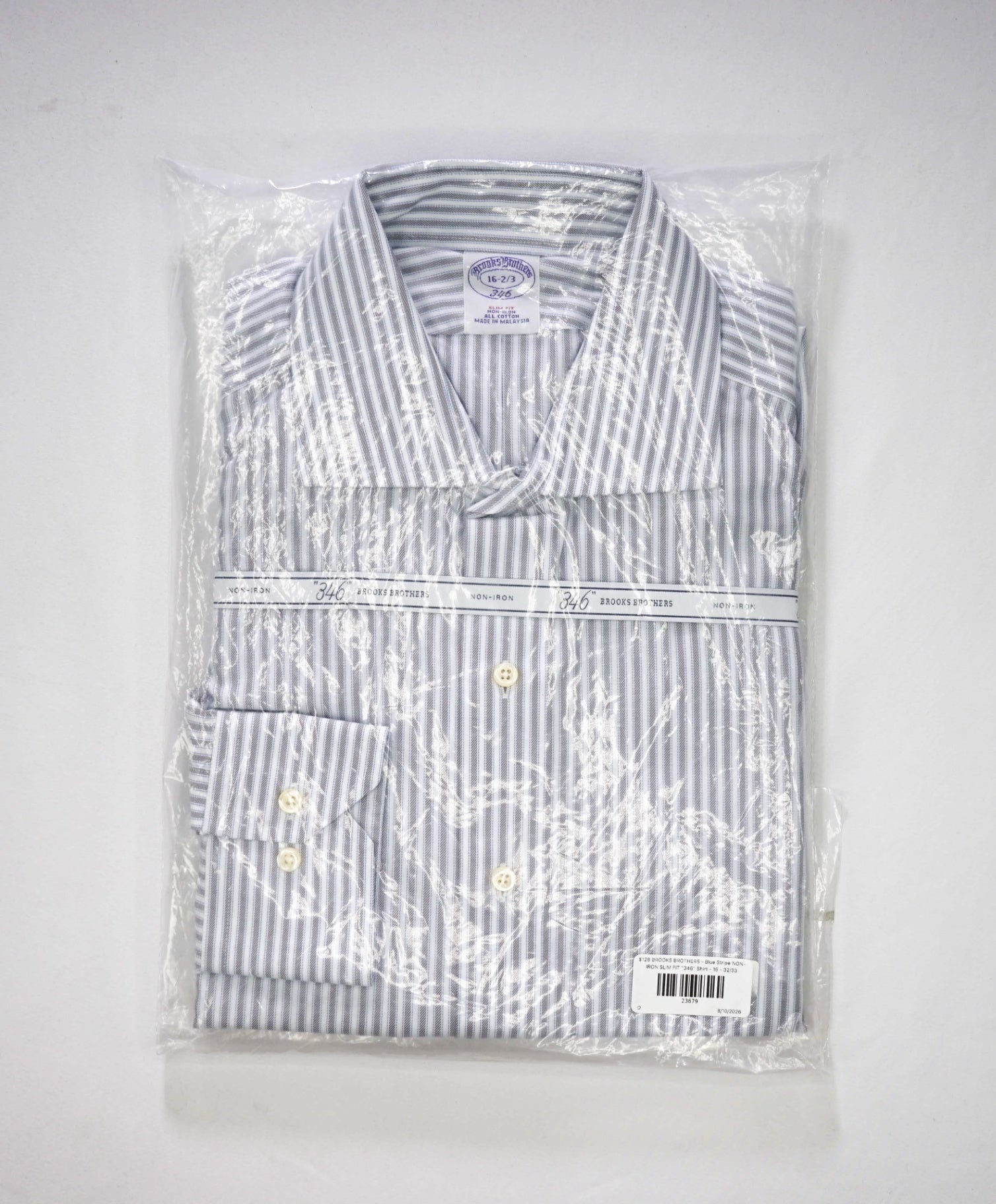 $128 BROOKS BROTHERS - Blue Stripe NON-IRON SLIM FIT "346" Shirt - 16 - 32/33