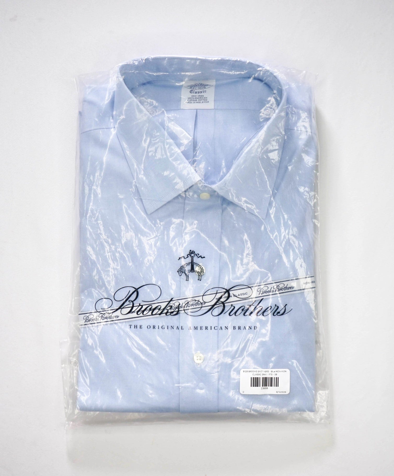 $128 BROOKS BROTHERS - Blue NON-IRON CLASSIC Shirt - 17.5 - 38