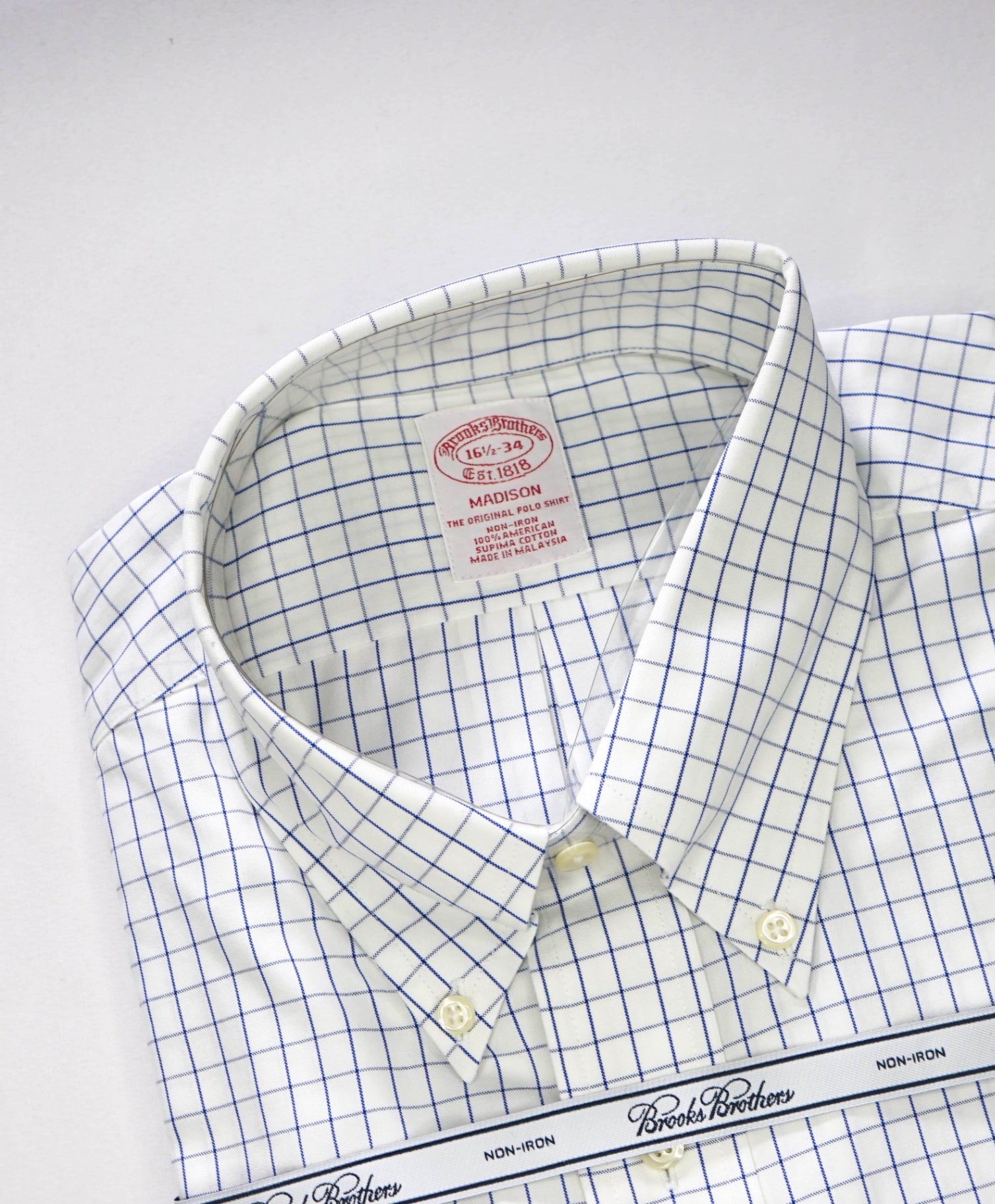$128 BROOKS BROTHERS - Blue Check NON-IRON MADISON Shirt - 16.5 - 34