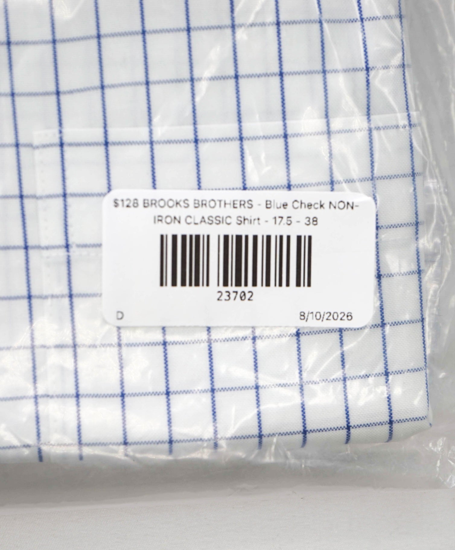 $128 BROOKS BROTHERS - Blue Check NON-IRON CLASSIC Shirt - 17.5 - 38