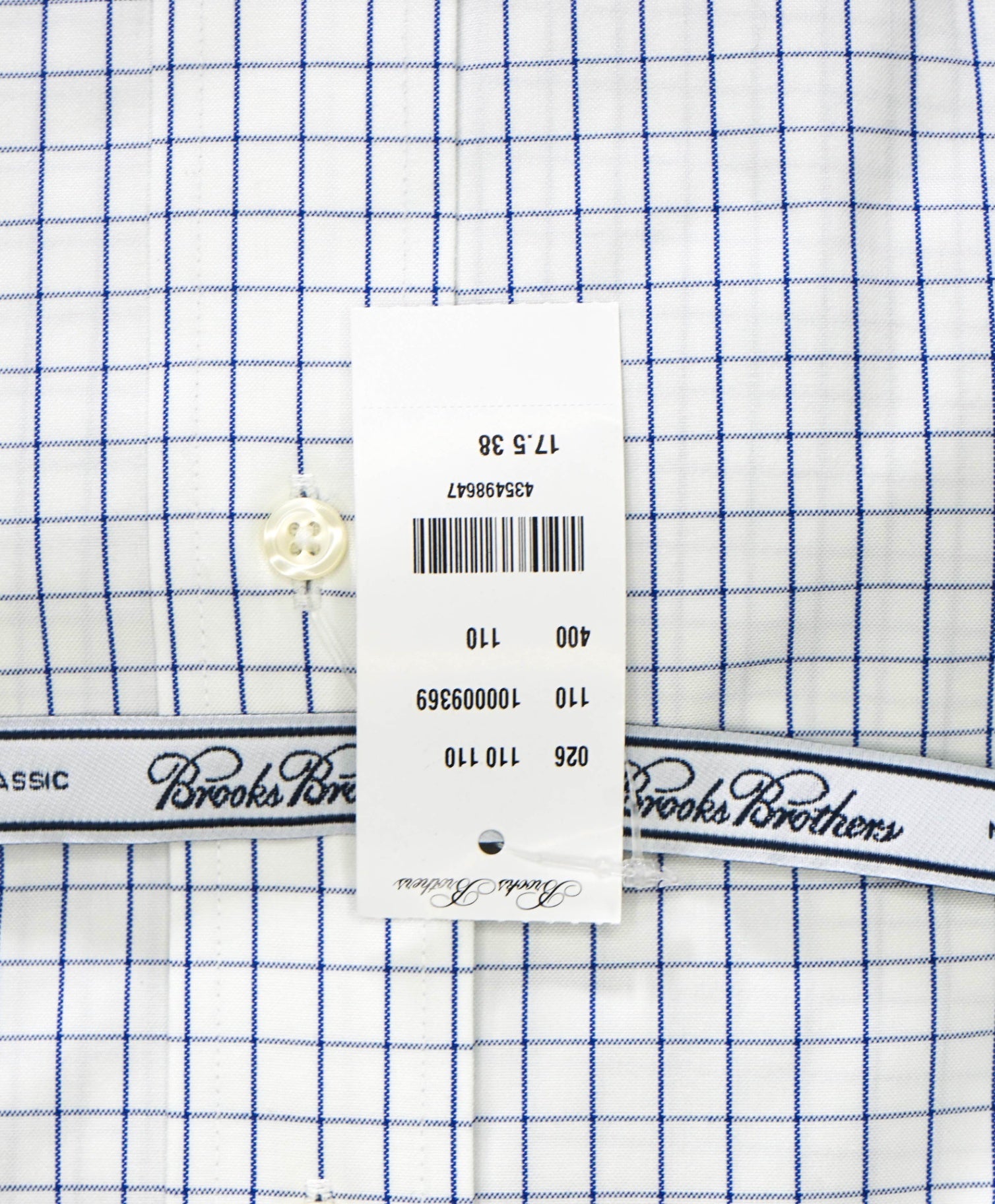 $128 BROOKS BROTHERS - Blue Check NON-IRON CLASSIC Shirt - 17.5 - 38