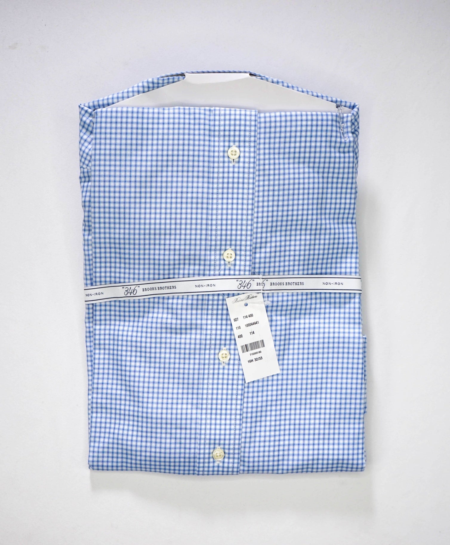 $128 BROOKS BROTHERS - Blue Check NON-IRON SLIM FIT "346" Shirt - 16.5 - 32/33