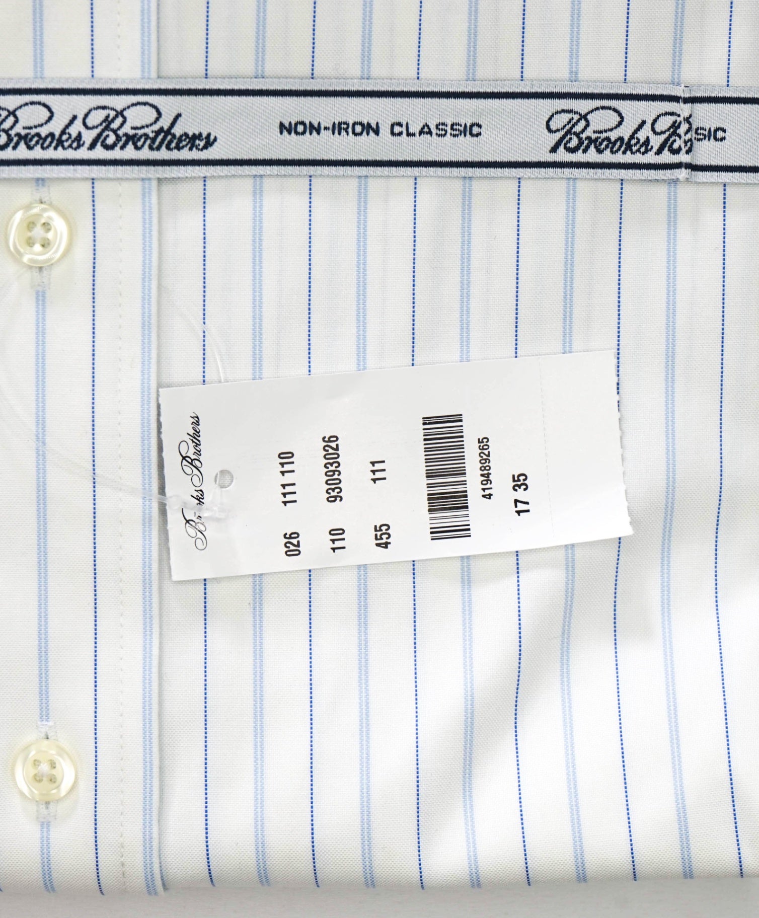 $128 BROOKS BROTHERS - Blue Stripe NON-IRON CLASSIC Shirt - 17 - 35
