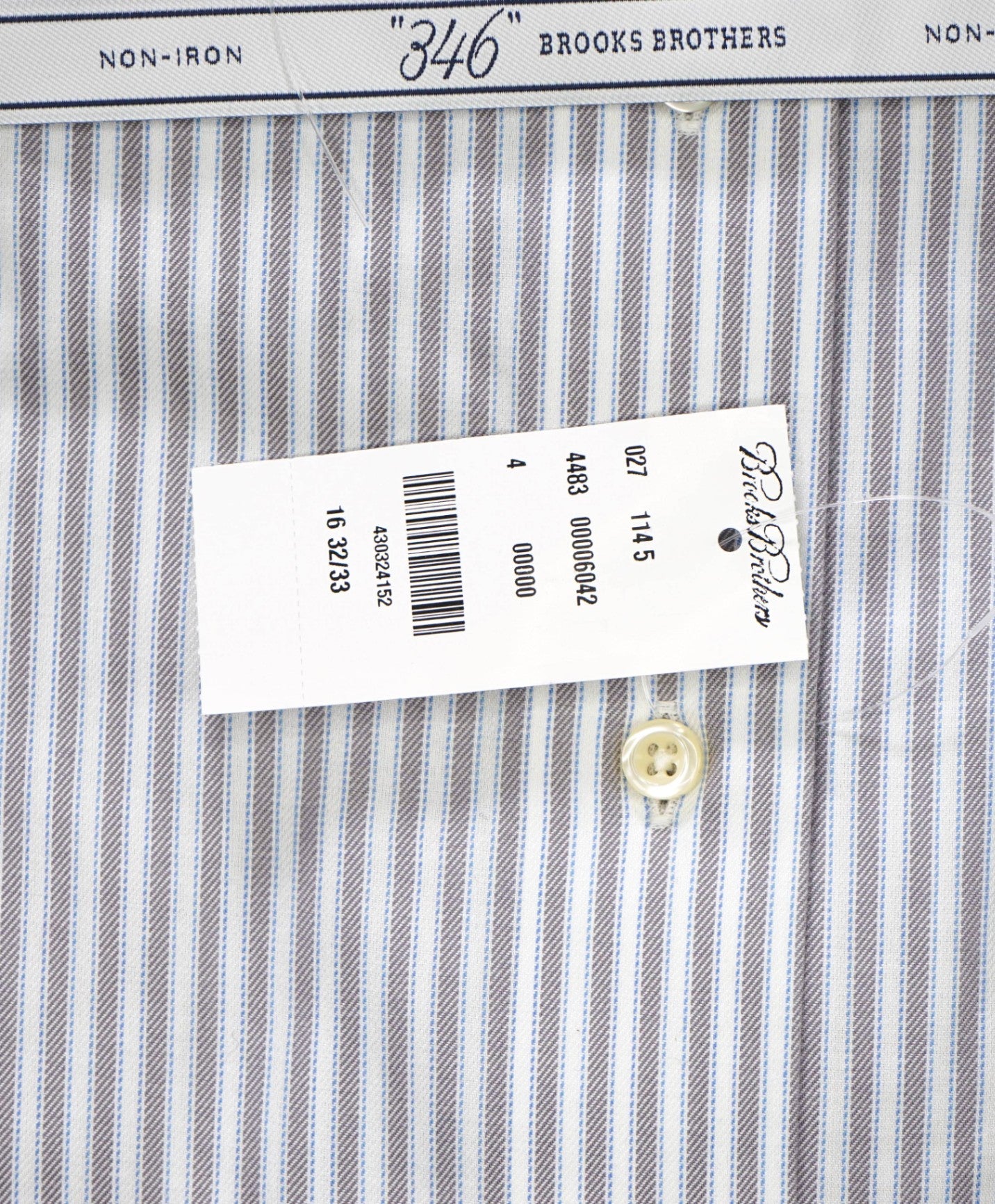 $128 BROOKS BROTHERS - Blue Stripe NON-IRON SLIM FIT "346" Shirt - 16 - 32/33