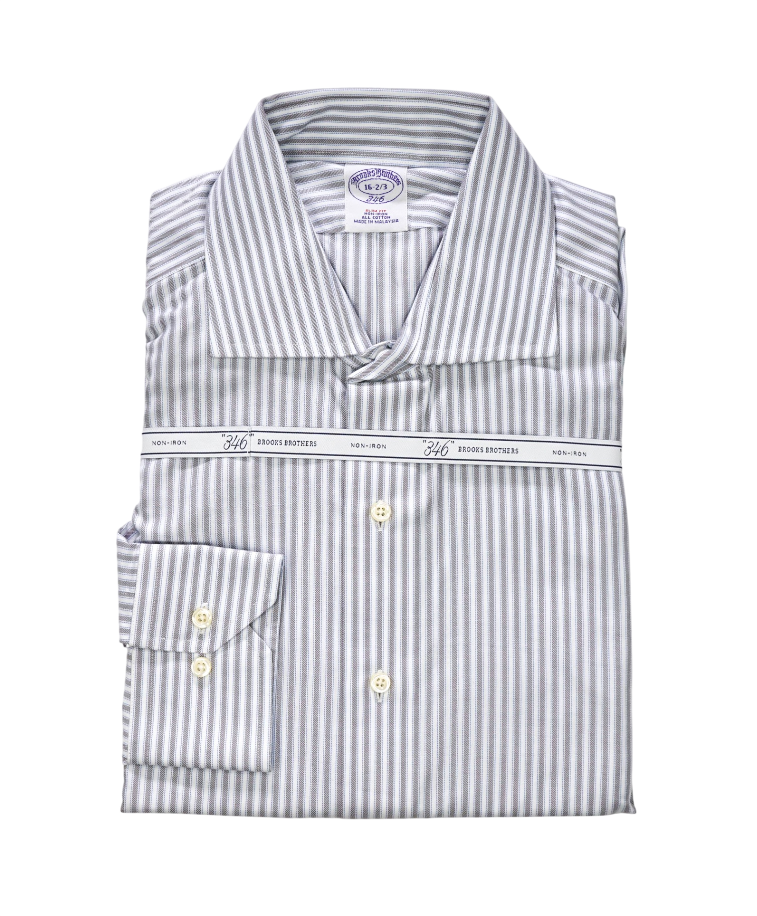 $128 BROOKS BROTHERS - Blue Stripe NON-IRON SLIM FIT "346" Shirt - 16 - 32/33