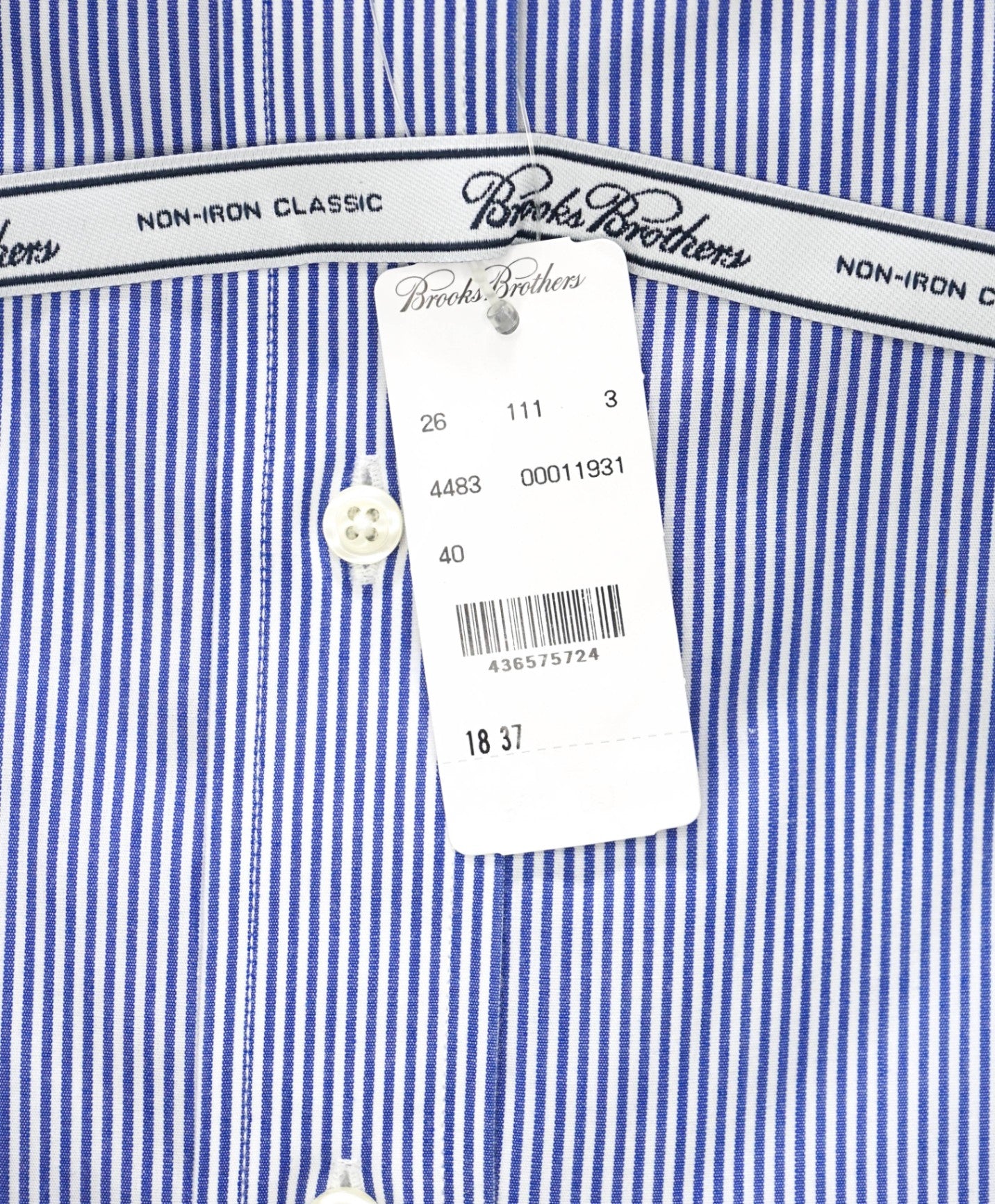 $128 BROOKS BROTHERS - Blue Stripe NON-IRON CLASSIC Shirt - 18 - 37