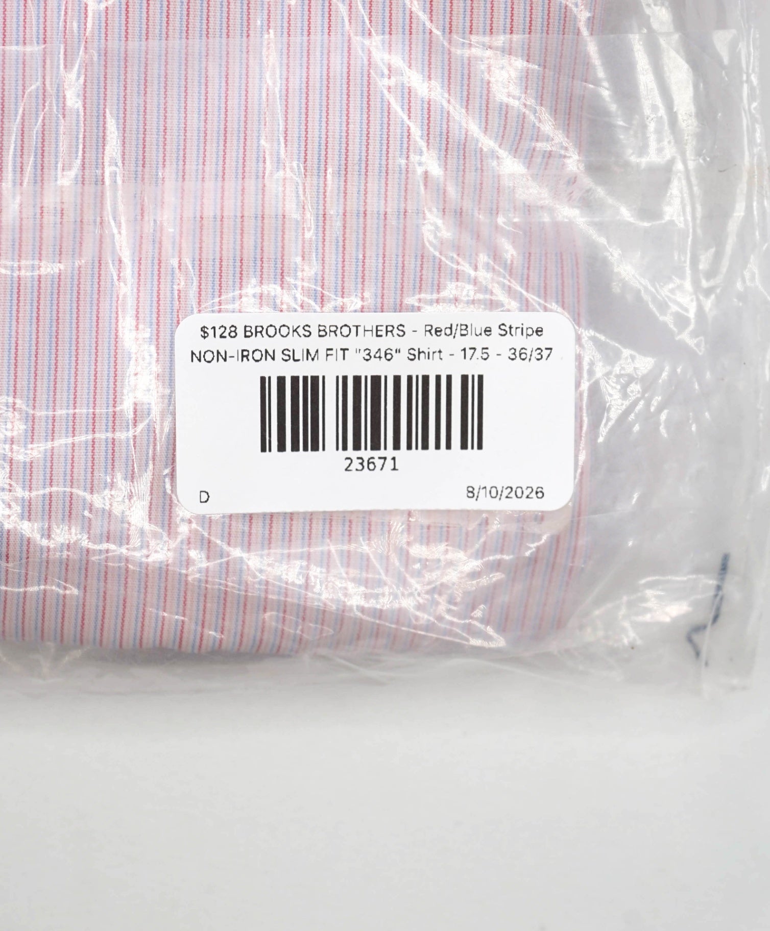 $128 BROOKS BROTHERS - Red/Blue Stripe NON-IRON SLIM FIT "346" Shirt - 17.5 - 36/37