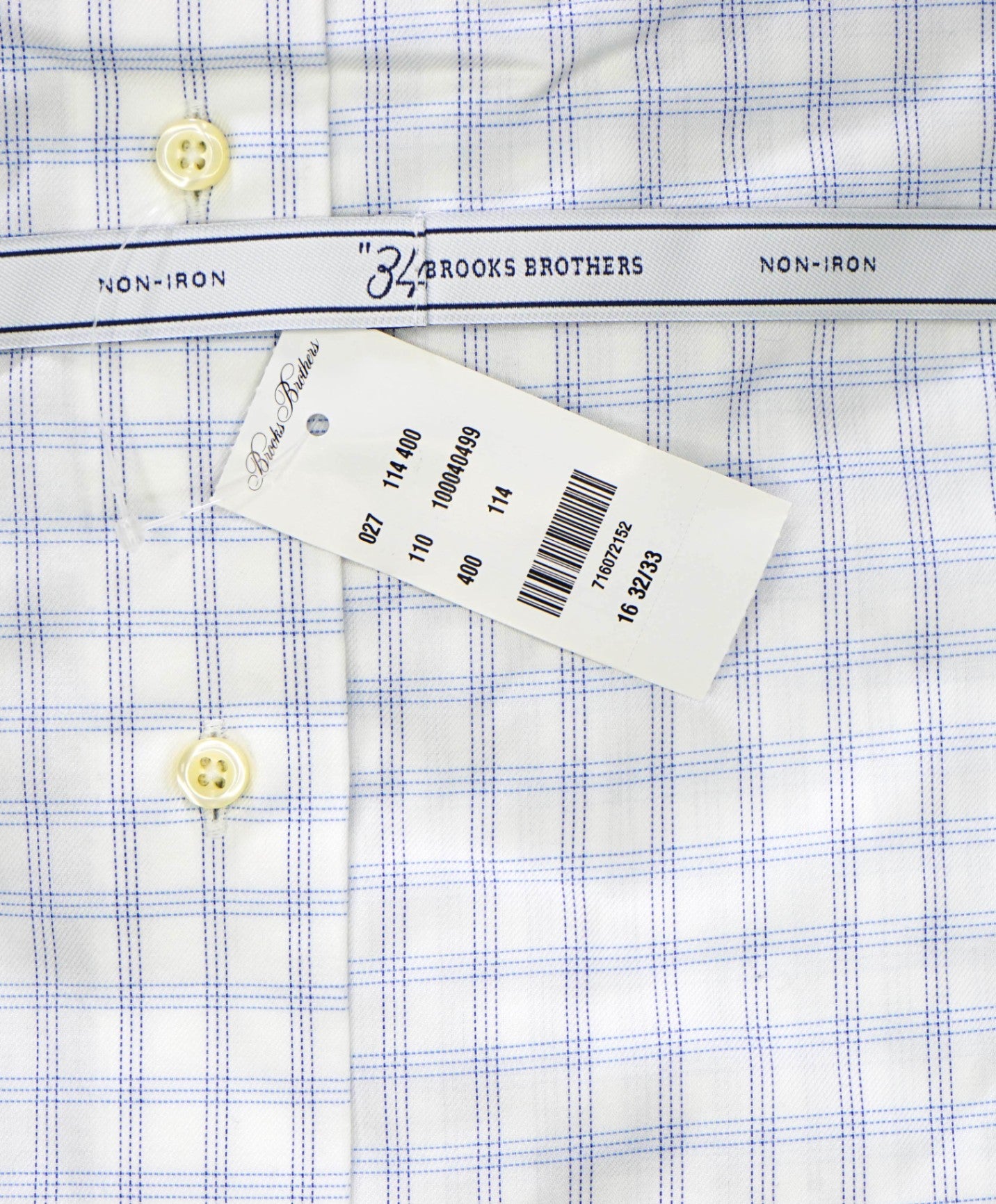 $128 BROOKS BROTHERS - Blue Plaid NON-IRON SLIM FIT "346" Shirt - 16 - 32/33