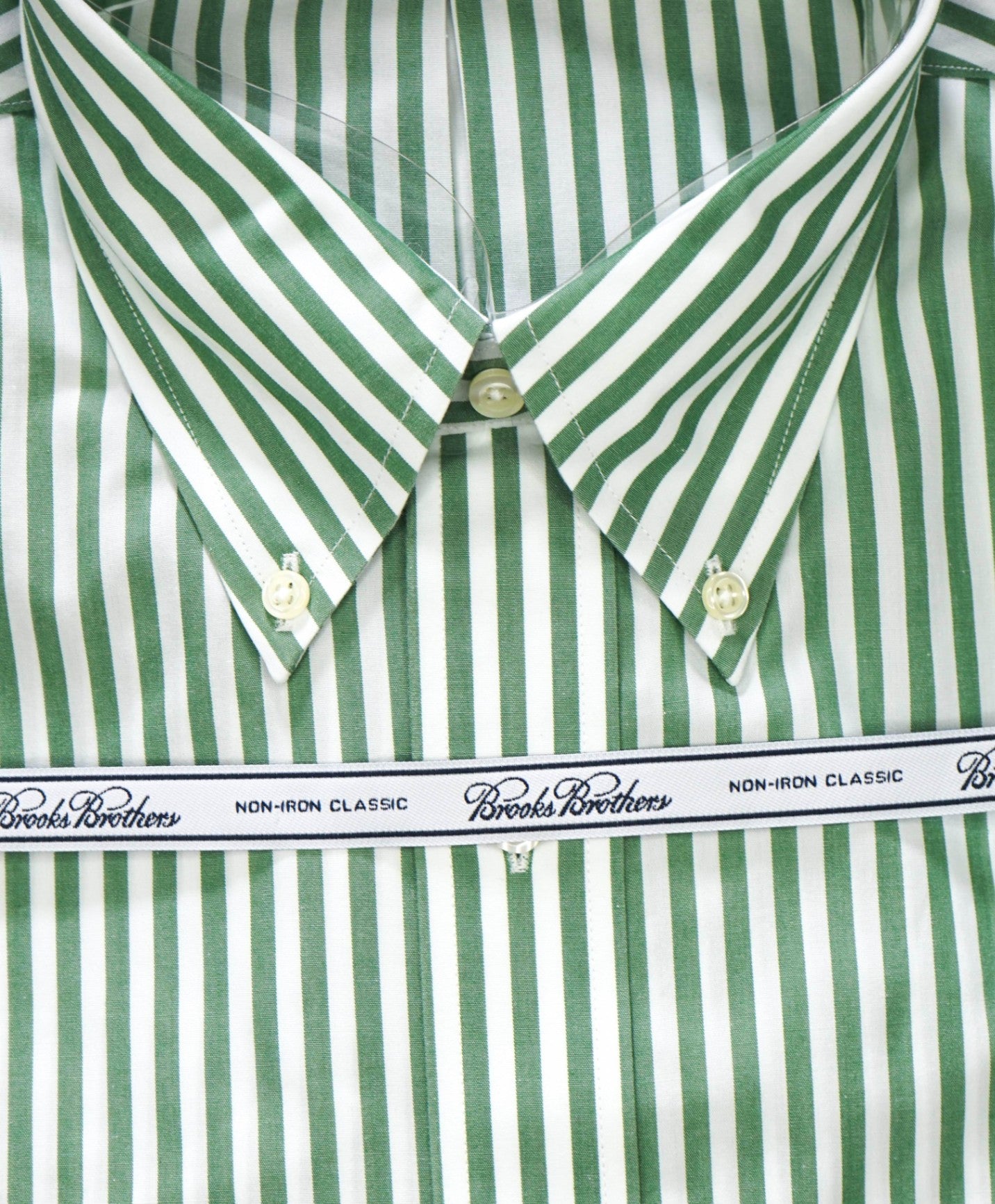 $128 BROOKS BROTHERS - Green Stripe NON-IRON CLASSIC Shirt - 17 - 35