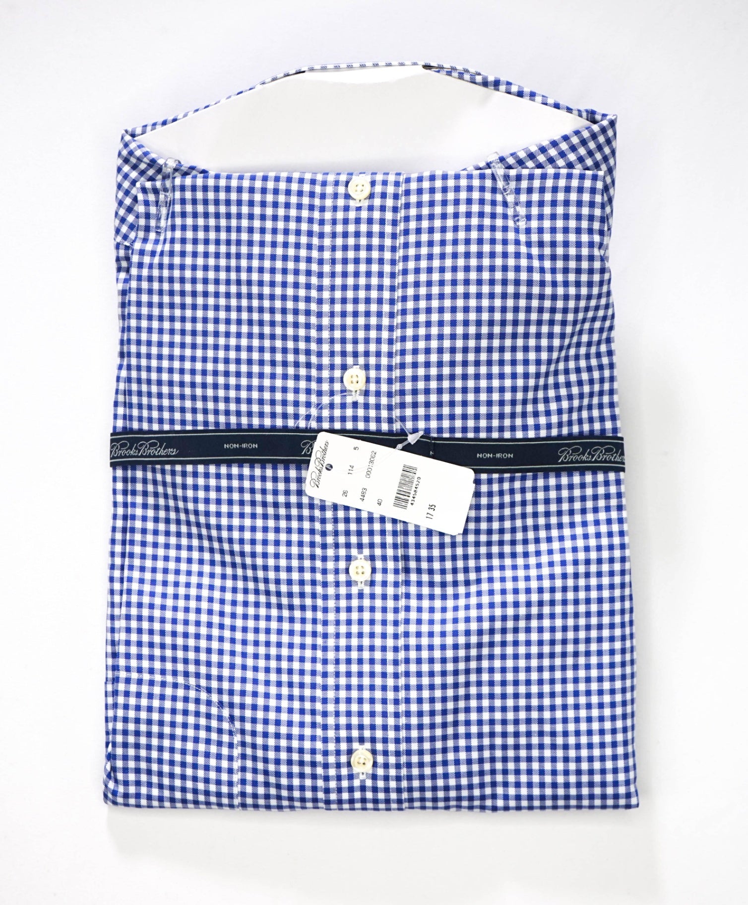 $128 BROOKS BROTHERS - Blue Gingham NON-IRON Shirt - 17 - 35