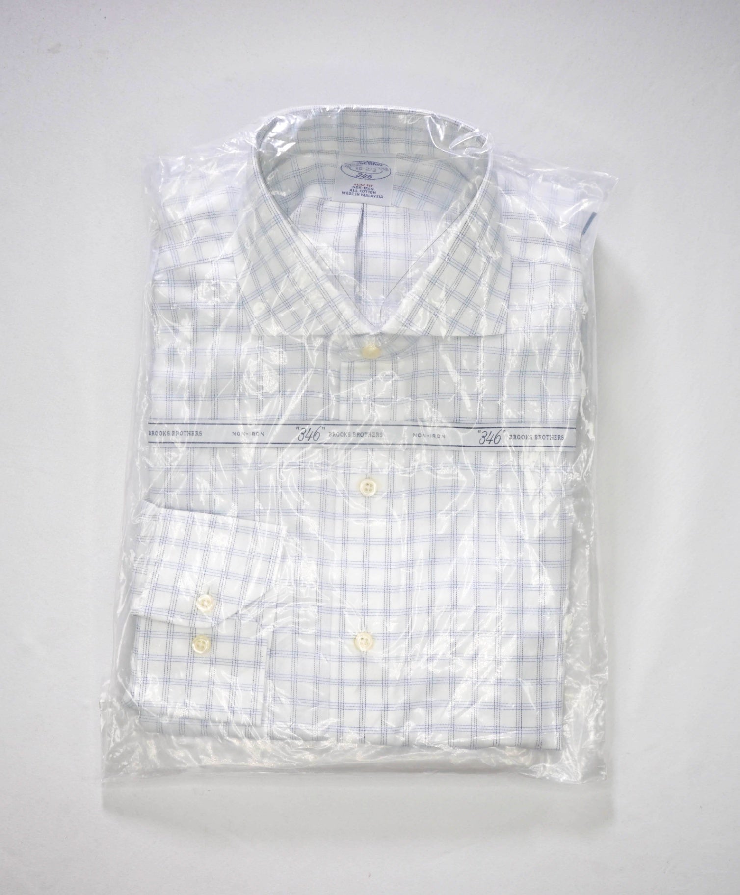 $128 BROOKS BROTHERS - Blue Plaid NON-IRON SLIM FIT "346" Shirt - 16 - 32/33