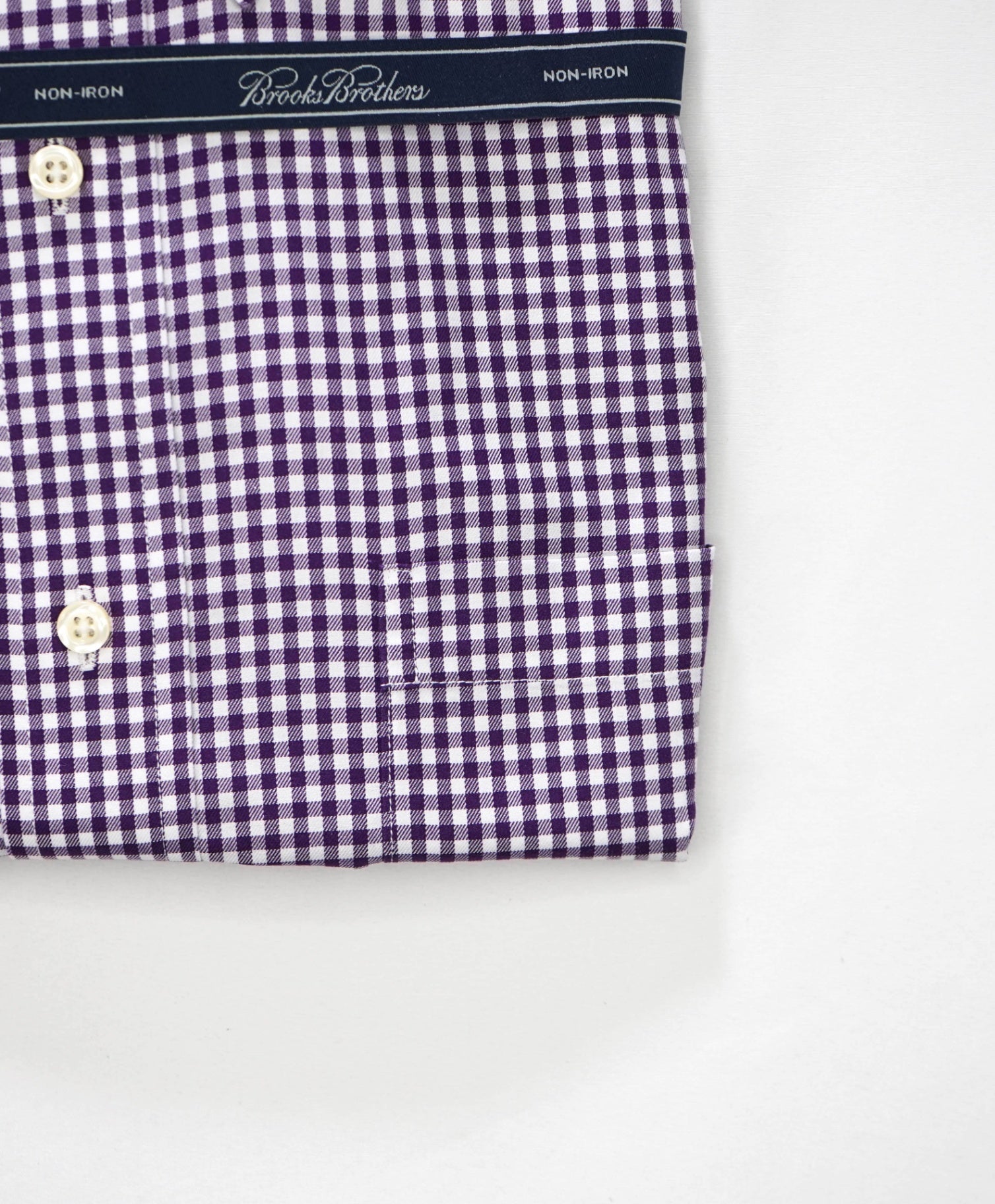 $128 BROOKS BROTHERS - Purple Gingham NON-IRON Shirt - 17.5 - 34