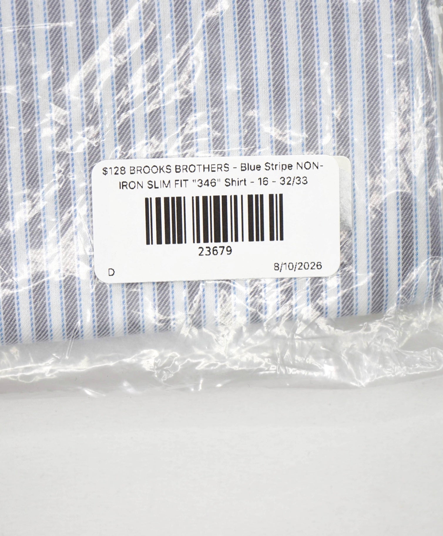$128 BROOKS BROTHERS - Blue Stripe NON-IRON SLIM FIT "346" Shirt - 16 - 32/33