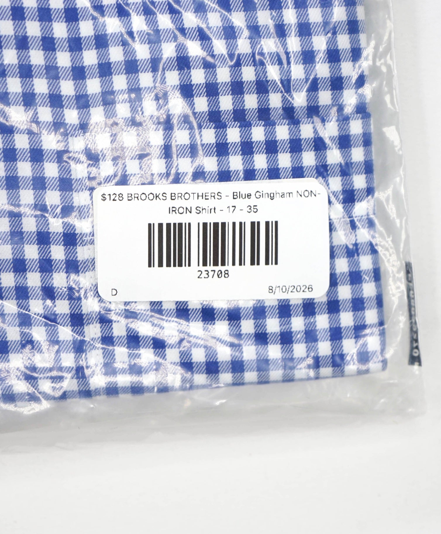 $128 BROOKS BROTHERS - Blue Gingham NON-IRON Shirt - 17 - 35