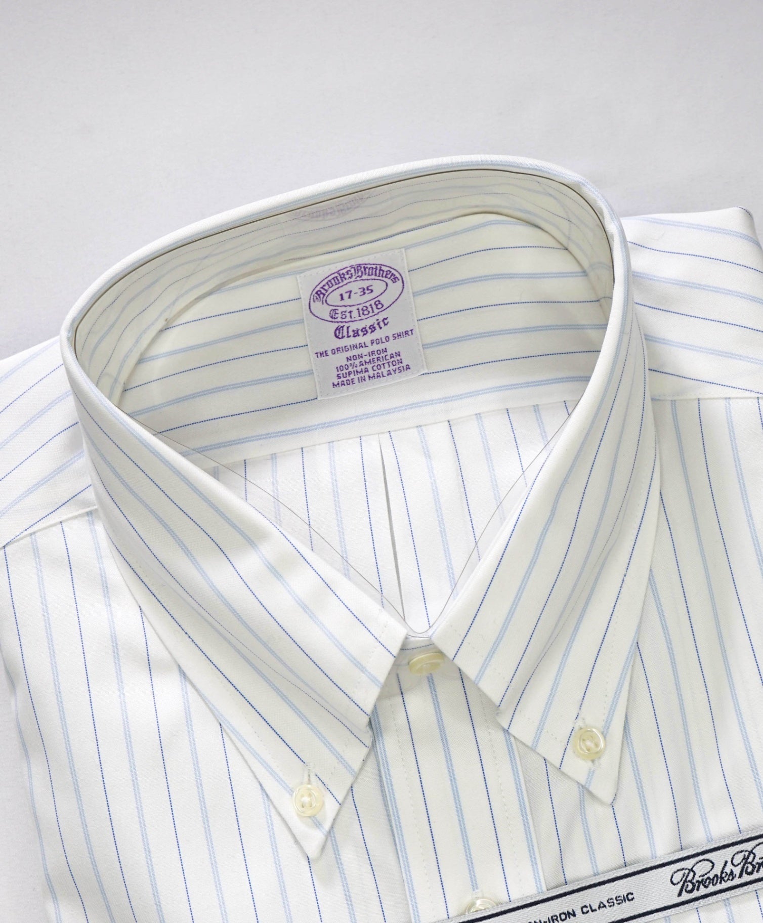 $128 BROOKS BROTHERS - Blue Stripe NON-IRON CLASSIC Shirt - 17 - 35