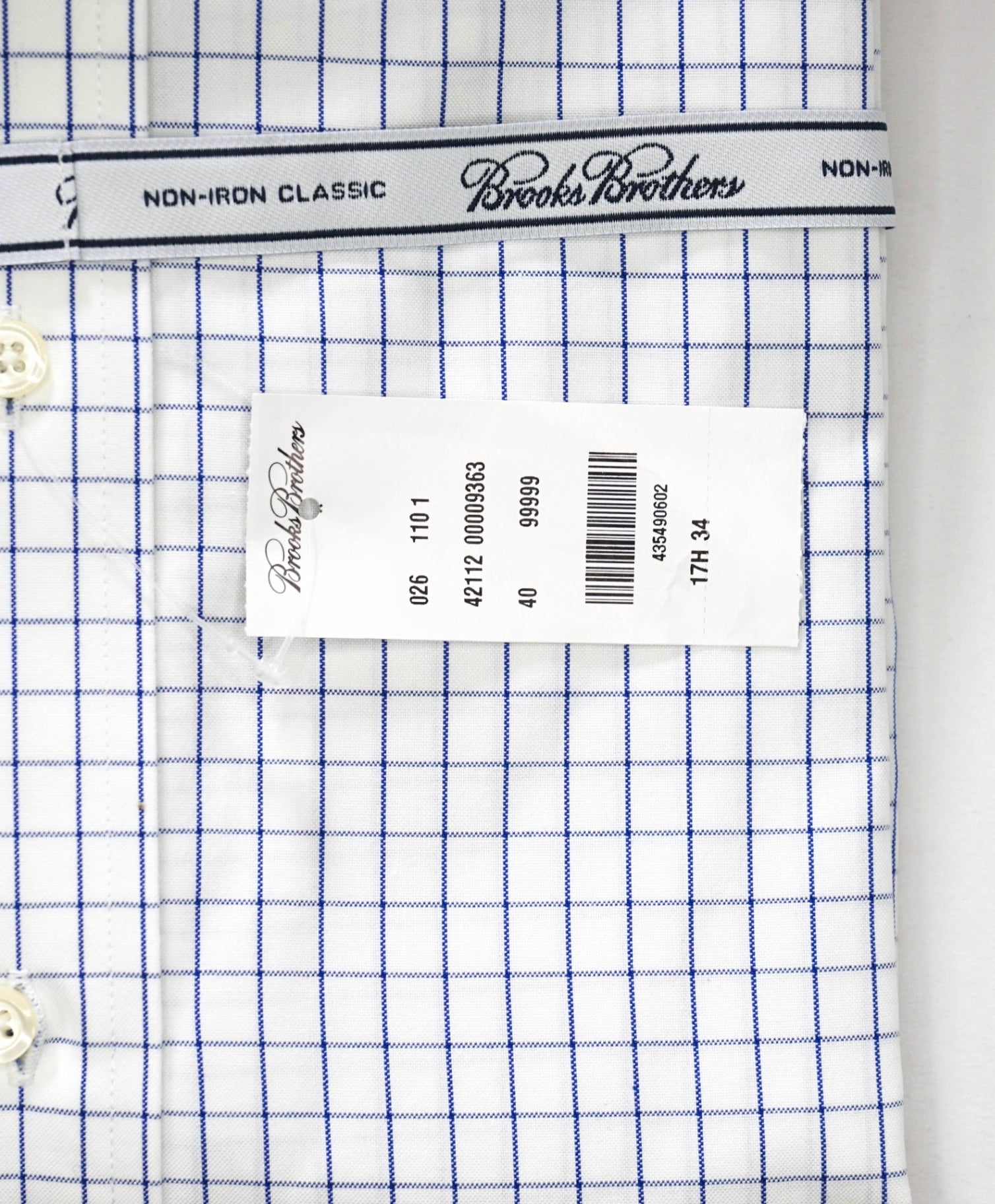 $128 BROOKS BROTHERS - Blue Check NON-IRON CLASSIC Shirt - 17.5 - 34