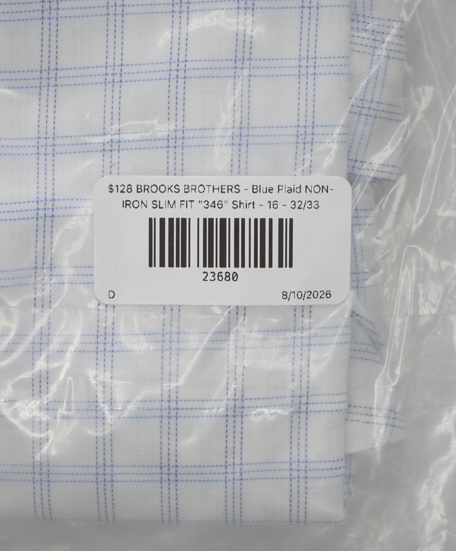 $128 BROOKS BROTHERS - Blue Plaid NON-IRON SLIM FIT "346" Shirt - 16 - 32/33