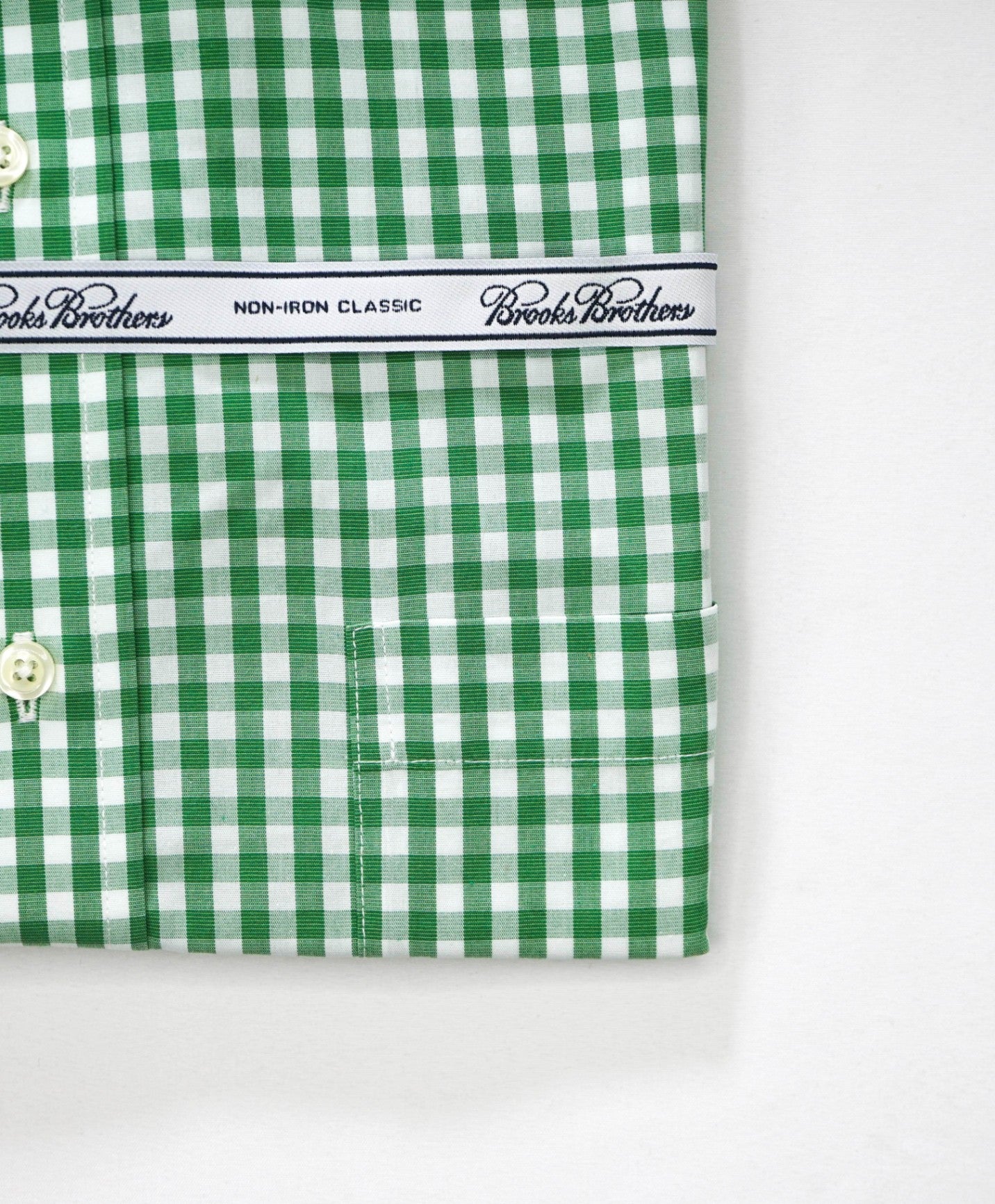 $128 BROOKS BROTHERS - Green Gingham NON-IRON CLASSIC Shirt - 16 - 33