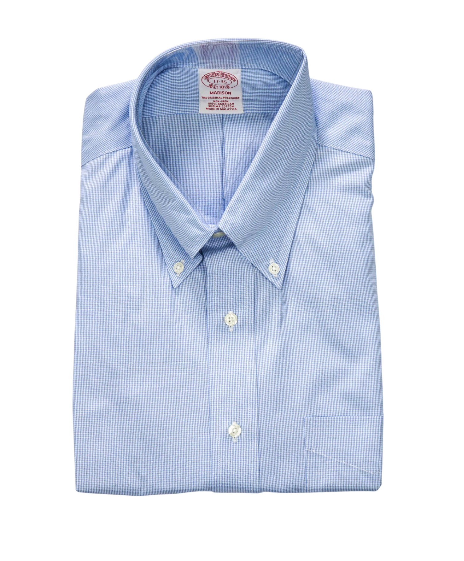 $128 BROOKS BROTHERS - Blue Micro Houndstooth NON-IRON MADISON Shirt - 17 - 35