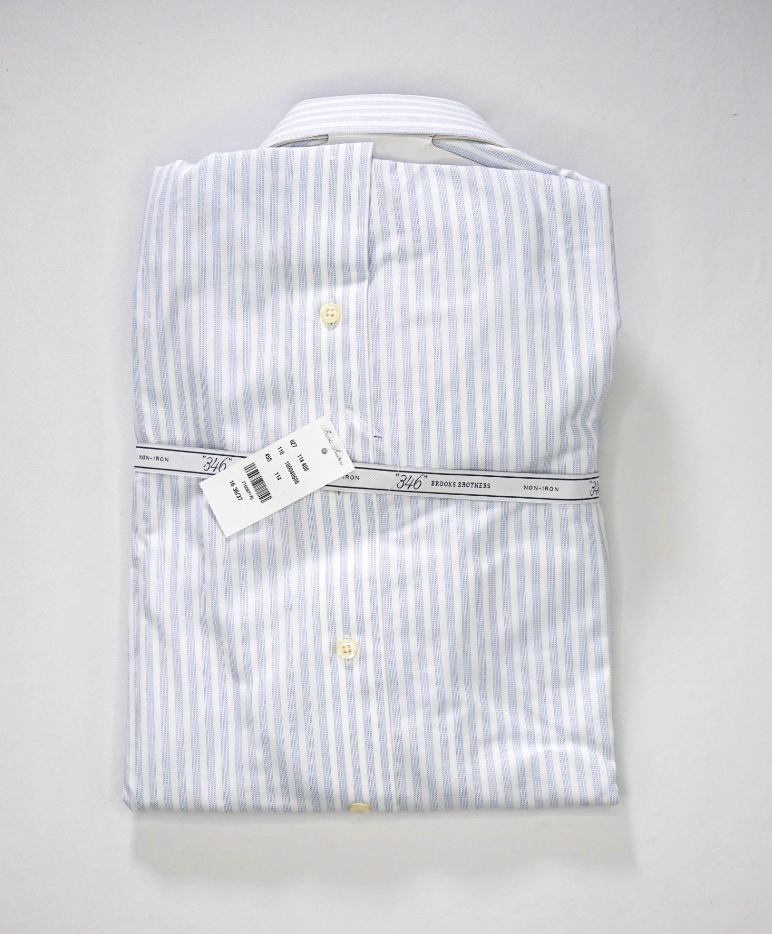 $128 BROOKS BROTHERS - Blue Stripe NON-IRON SLIM FIT "346" Shirt - 16 - 36/37