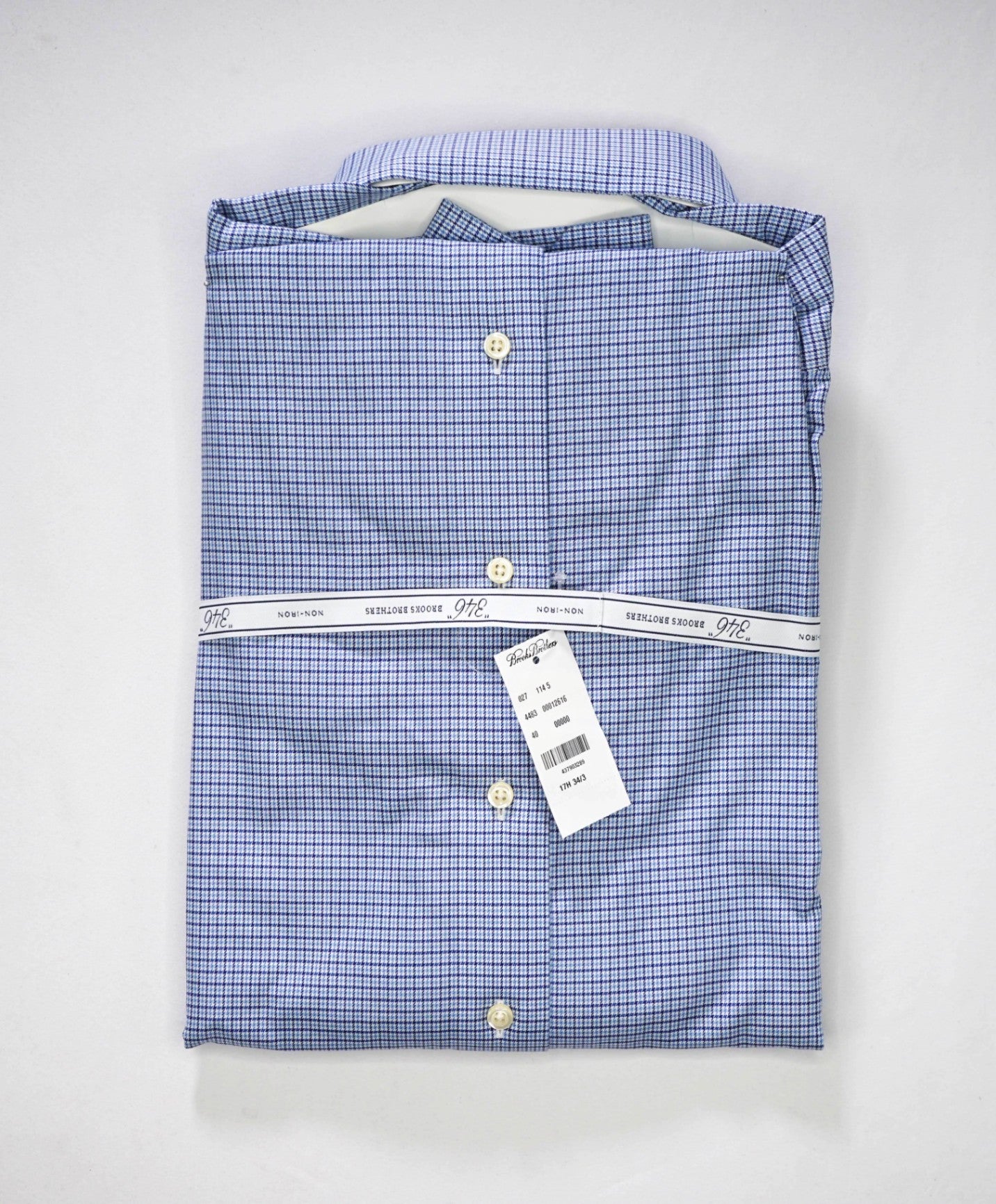 $128 BROOKS BROTHERS - Blue Check NON-IRON SLIM FIT "346" Shirt - 17.5 - 34/35