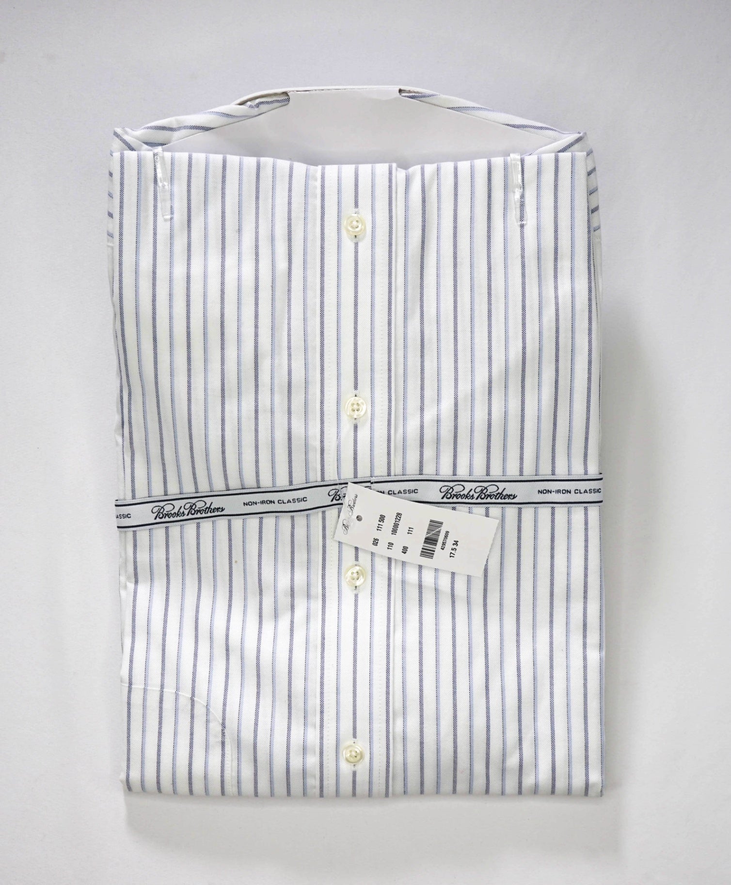 $128 BROOKS BROTHERS - Blue Stripe NON-IRON CLASSIC Shirt - 17.5 - 34