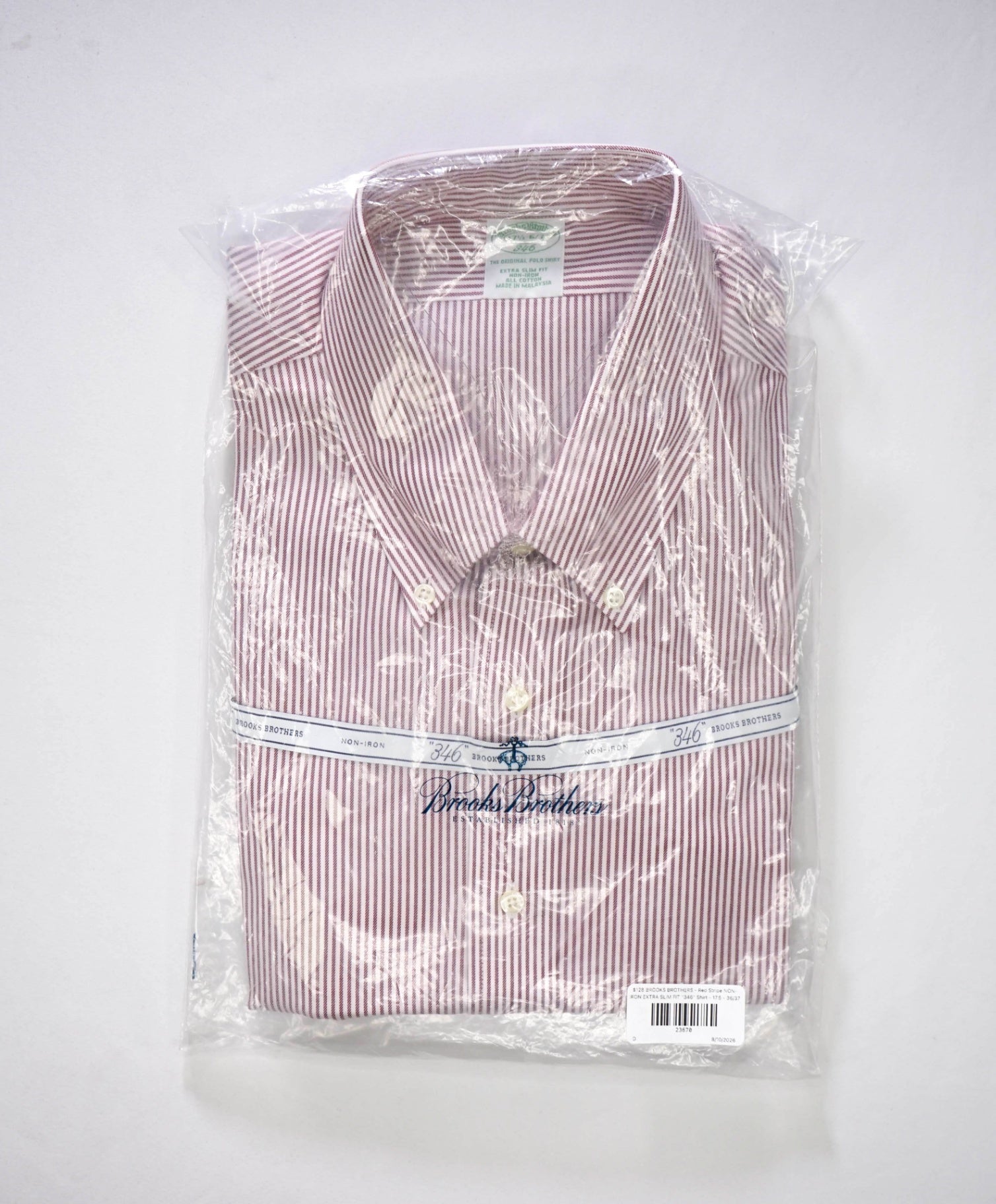 $128 BROOKS BROTHERS - Red Stripe NON-IRON EXTRA SLIM FIT "346" Shirt - 17.5 - 36/37
