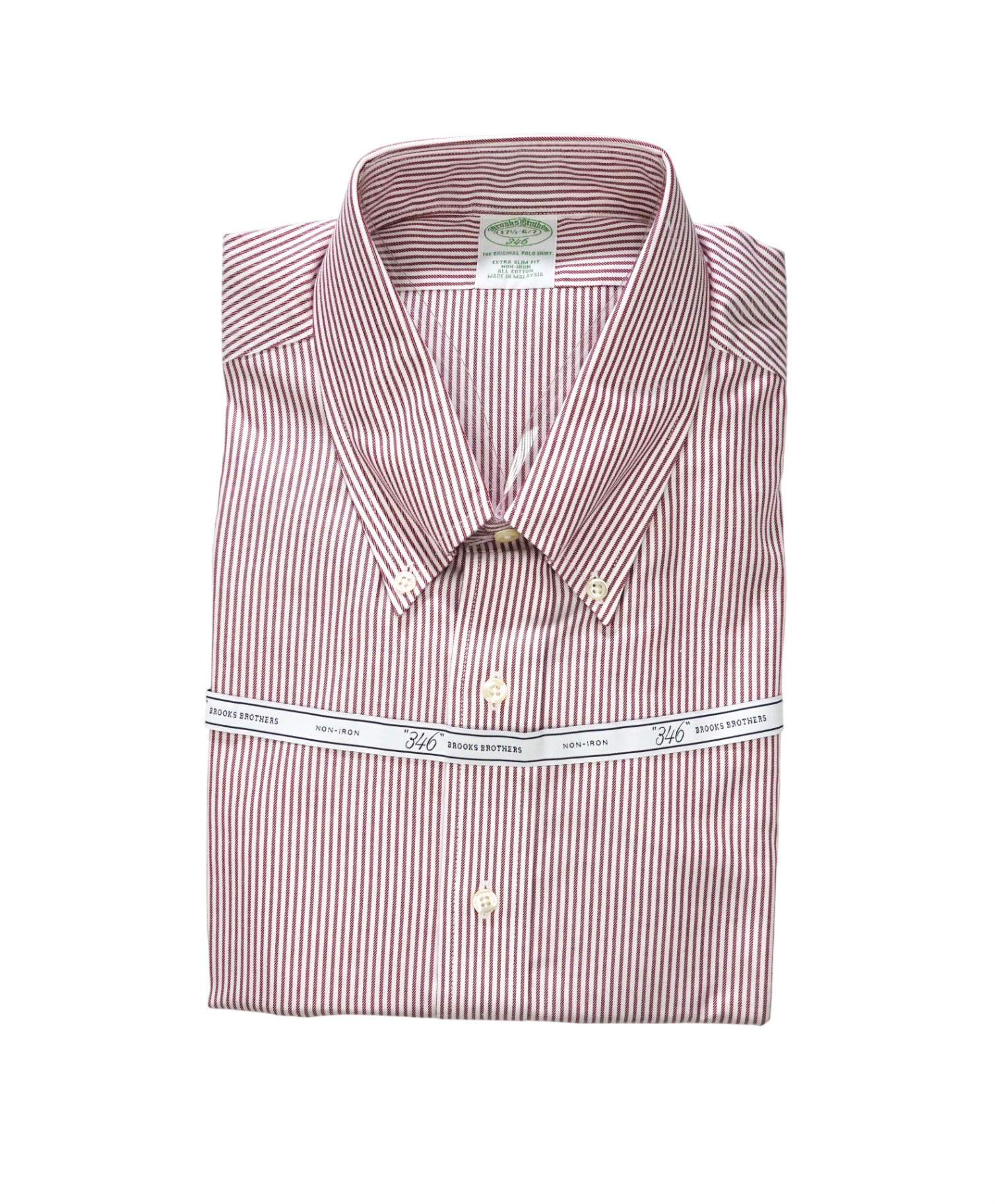 $128 BROOKS BROTHERS - Red Stripe NON-IRON EXTRA SLIM FIT "346" Shirt - 17.5 - 36/37