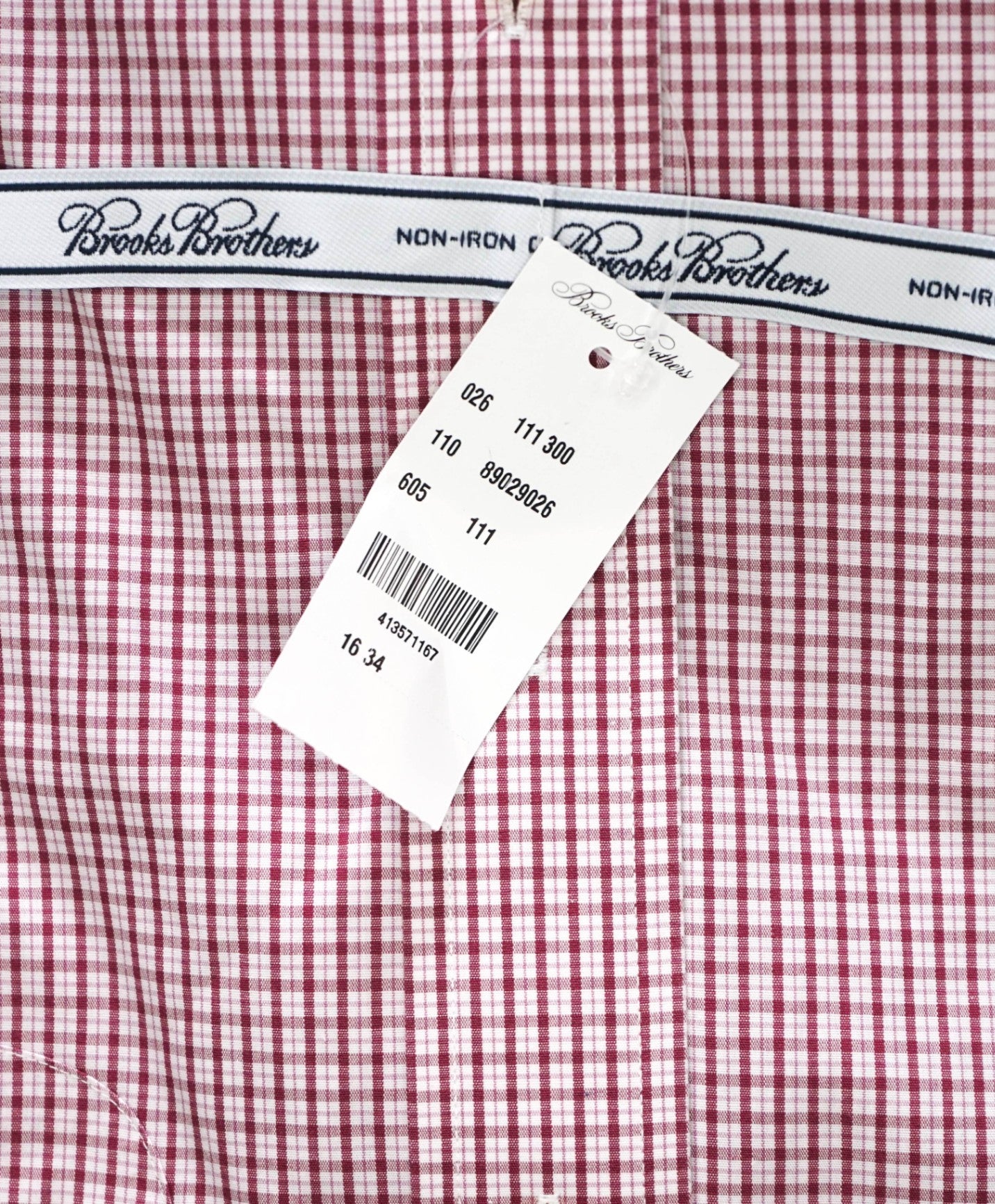 $128 BROOKS BROTHERS - Red Micro Plaid NON-IRON CLASSIC Shirt - 16 - 34