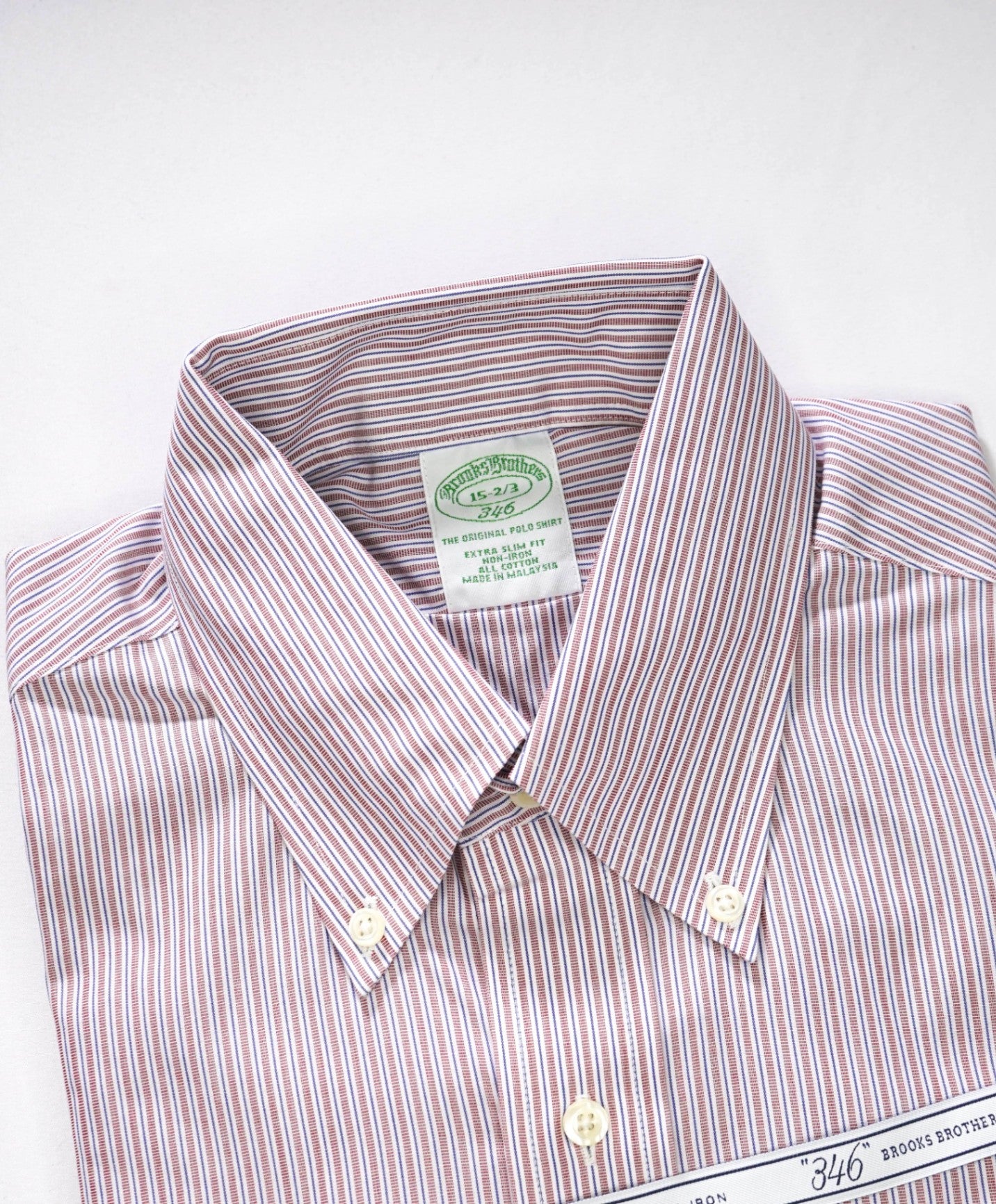 $128 BROOKS BROTHERS - Red/Blue Stripe NON-IRON EXTRA SLIM FIT "346" Shirt - 15 - 32/33