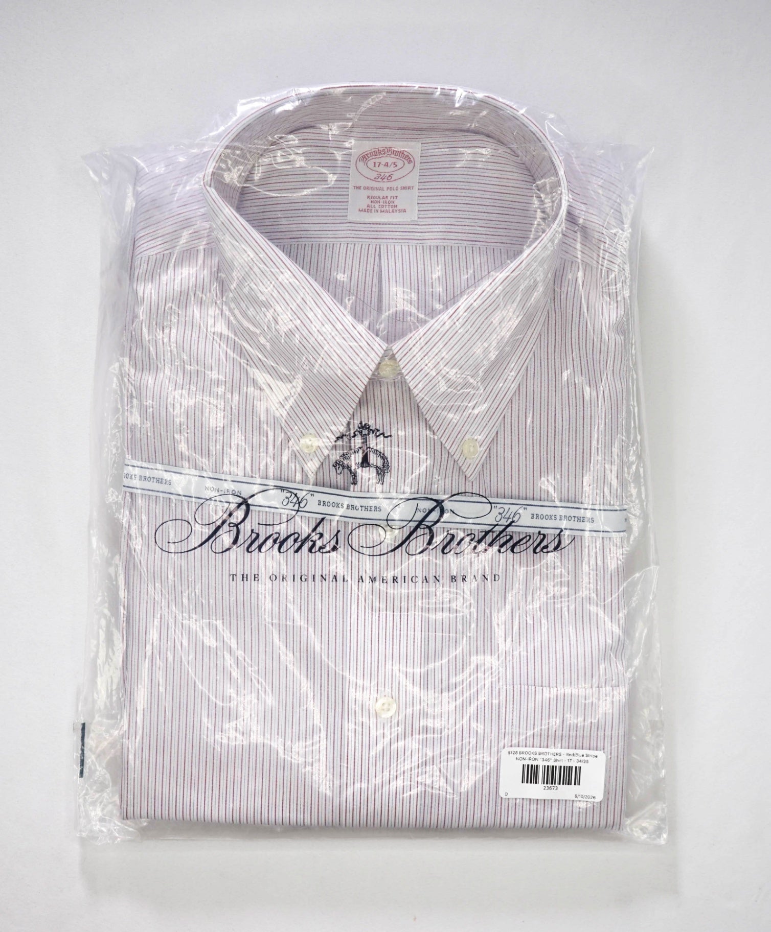 $128 BROOKS BROTHERS - Red/Blue Stripe NON-IRON "346" Shirt - 17 - 34/35