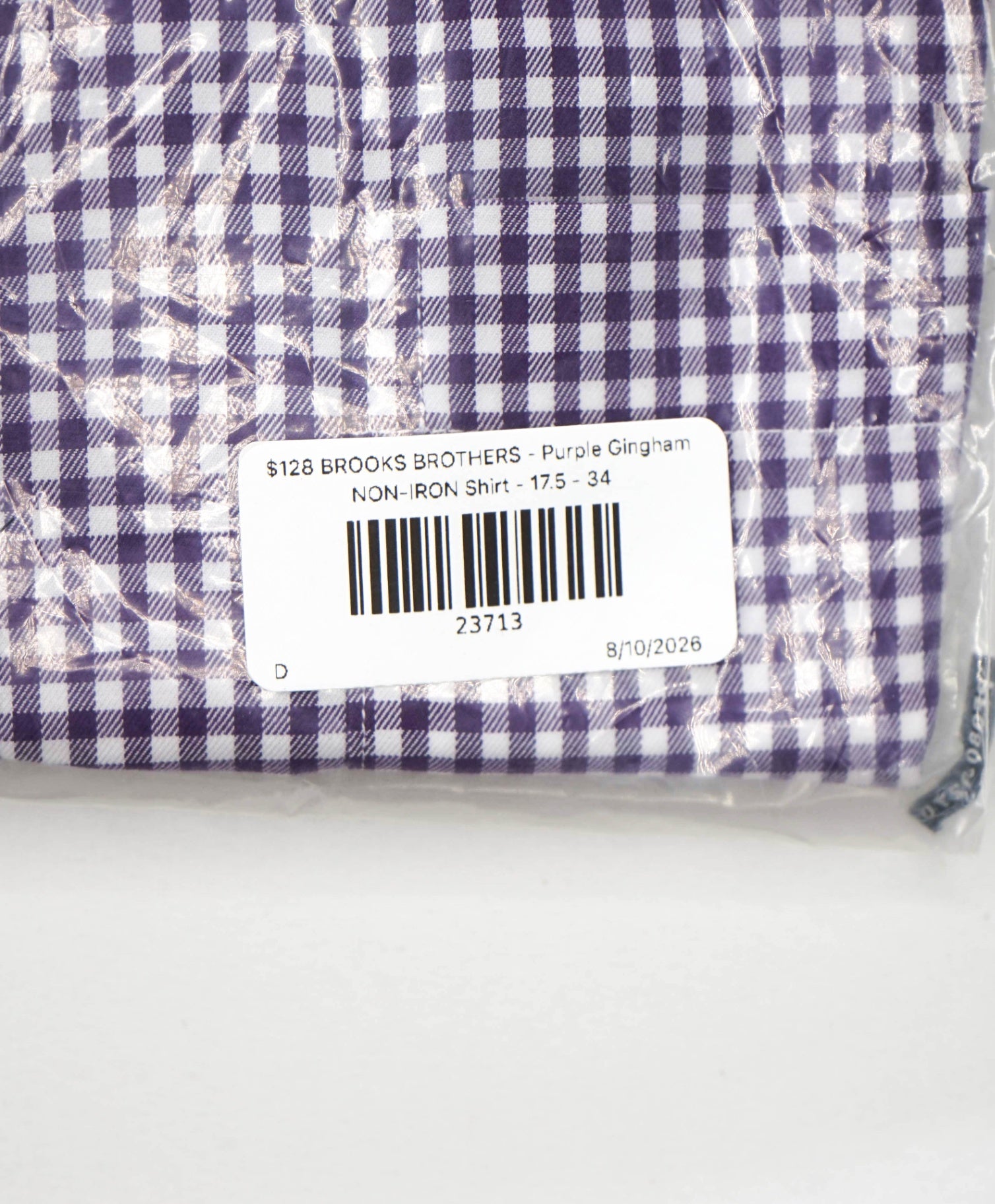 $128 BROOKS BROTHERS - Purple Gingham NON-IRON Shirt - 17.5 - 34